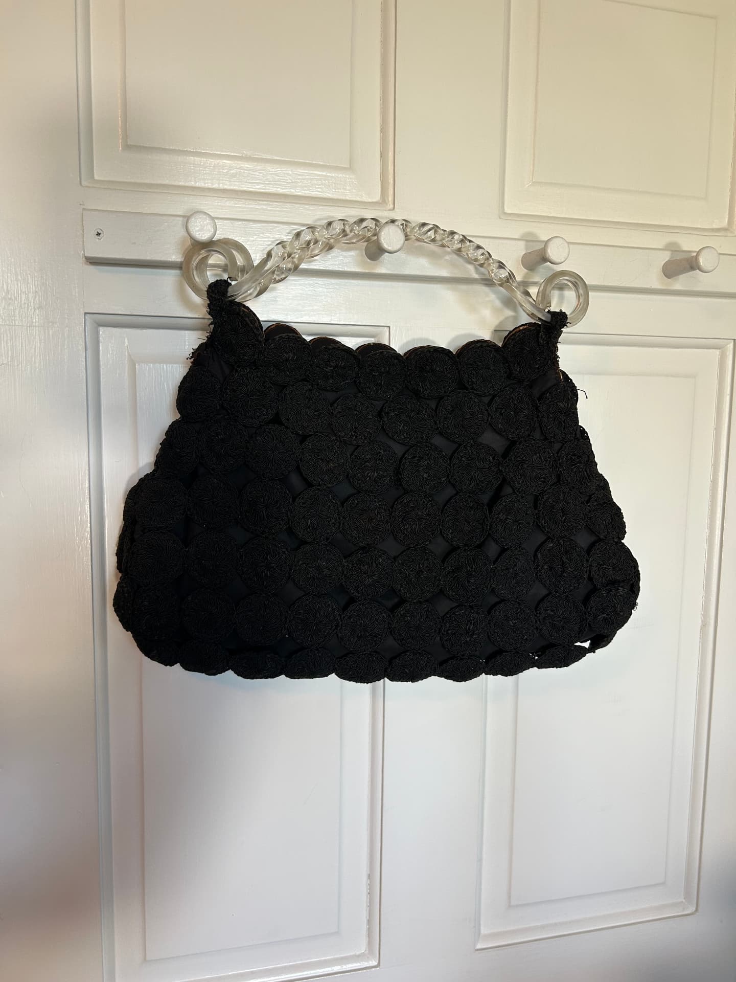 1940's Black Crocheted Bag with Plastic Handle