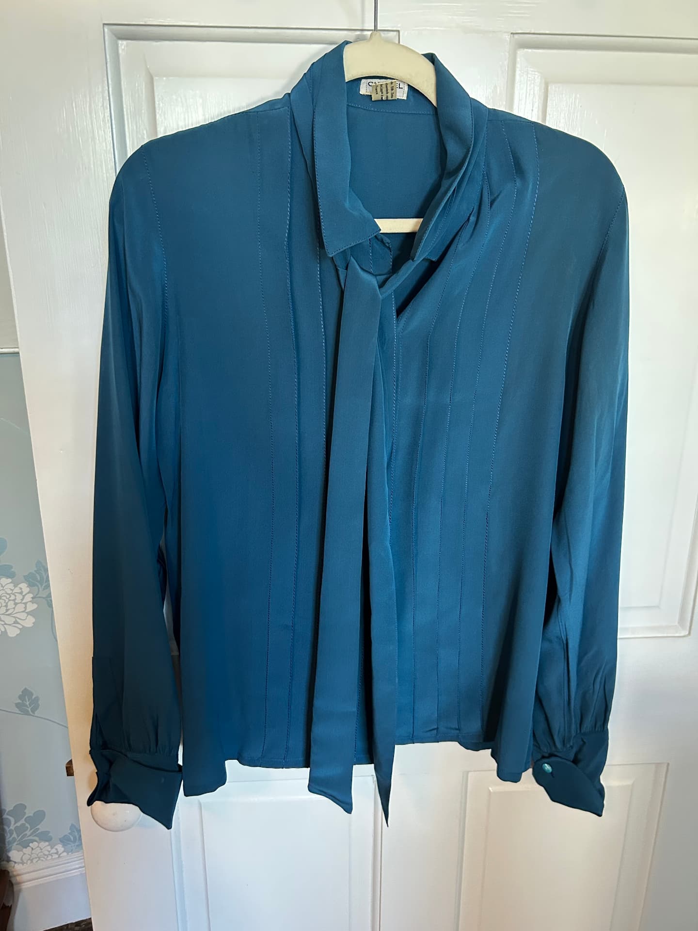 Chanel Pleated Silk Blouse with Self Tie