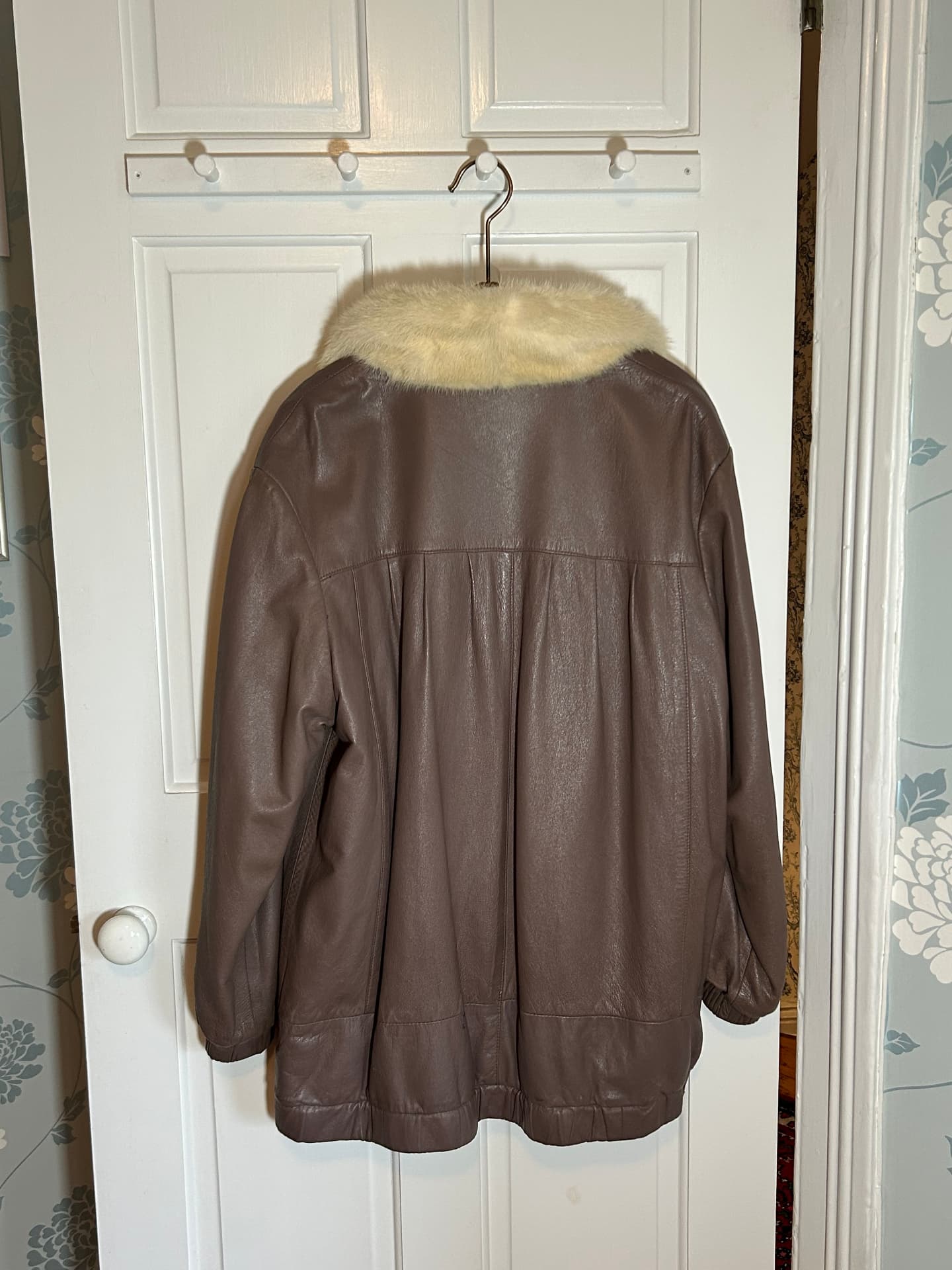 1980s Ivory Mink Lined Taupe Leather Jacket