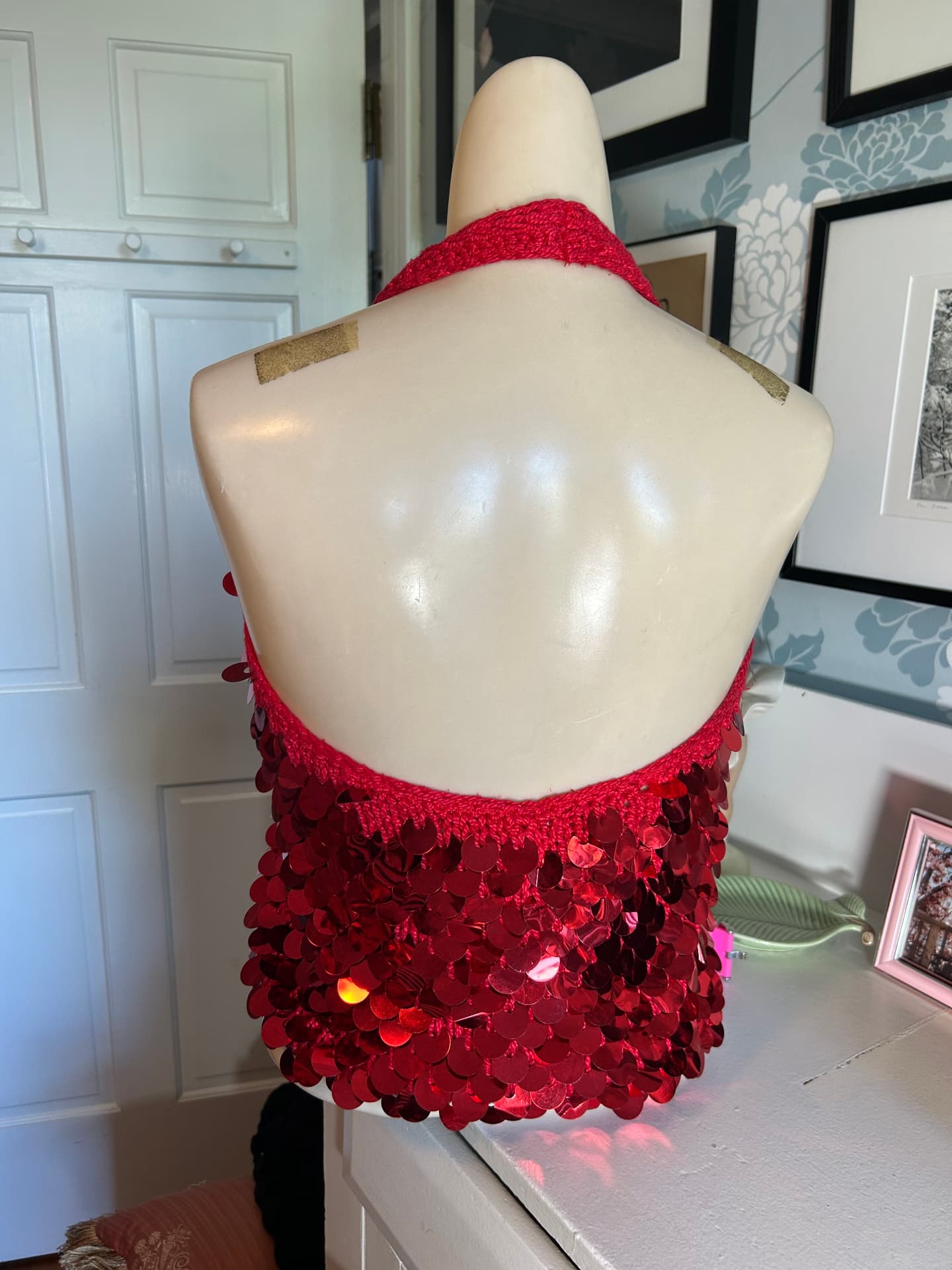 Joan Vass Red Halter with Paillettes