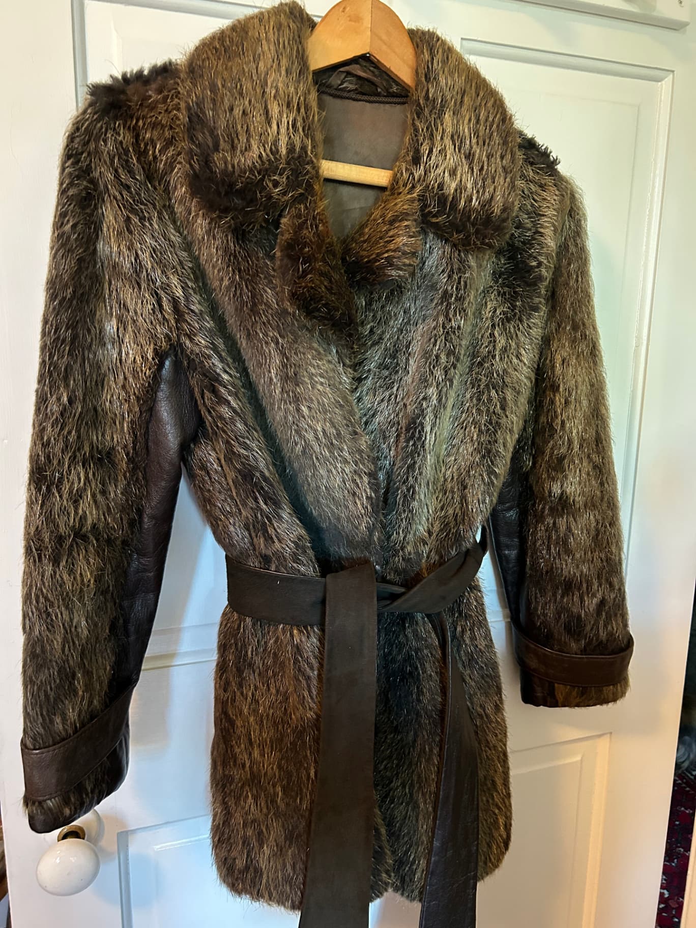 Swedish Possum and Leather Belted Coat