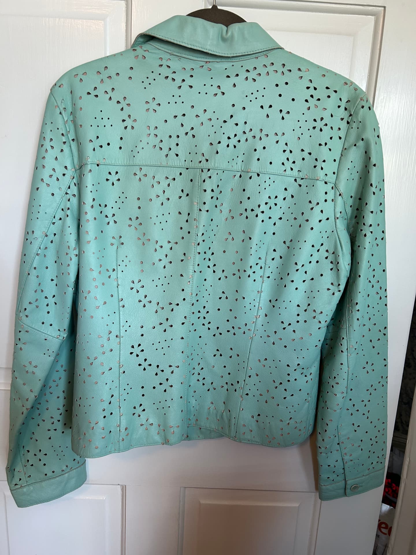 Sky Blue Cut Out Leather Jacket