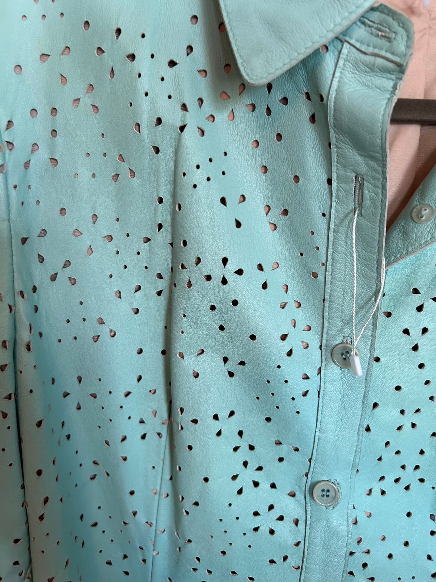 Sky Blue Cut Out Leather Jacket