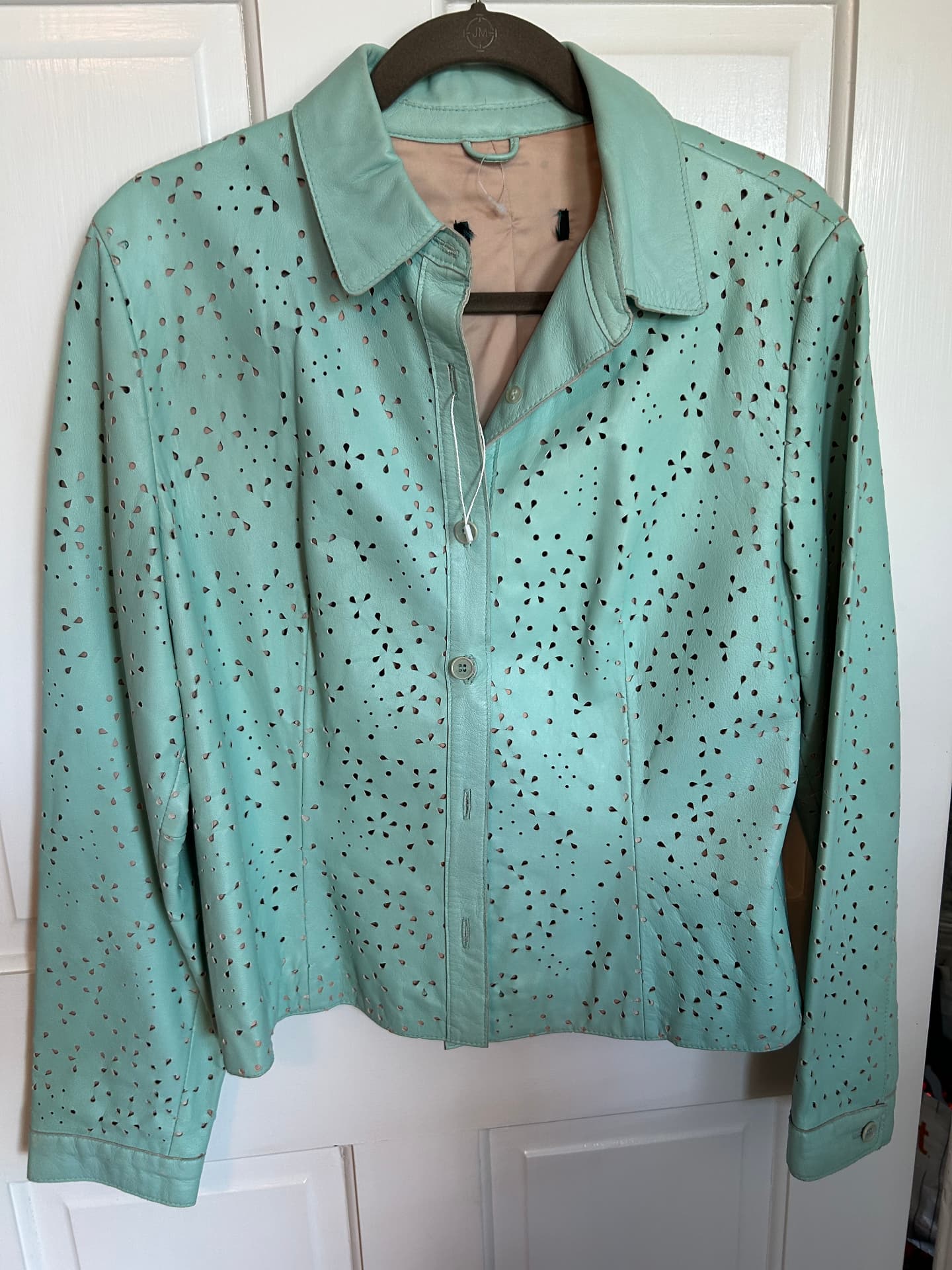 Sky Blue Cut Out Leather Jacket