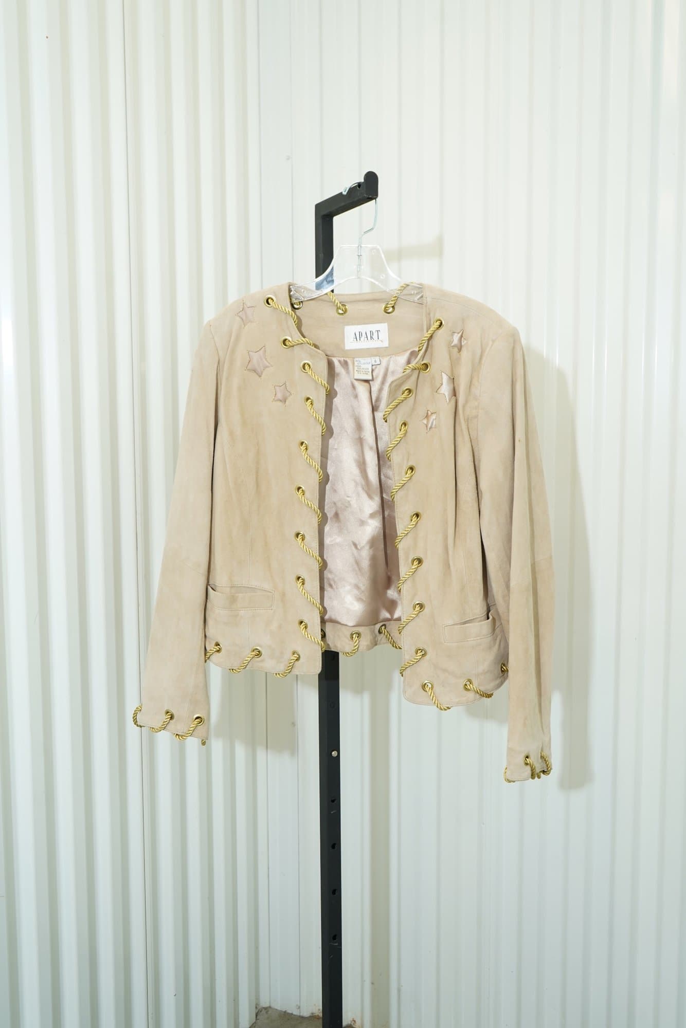 1990s APART impressions tan leather suede jacket with star appliqués