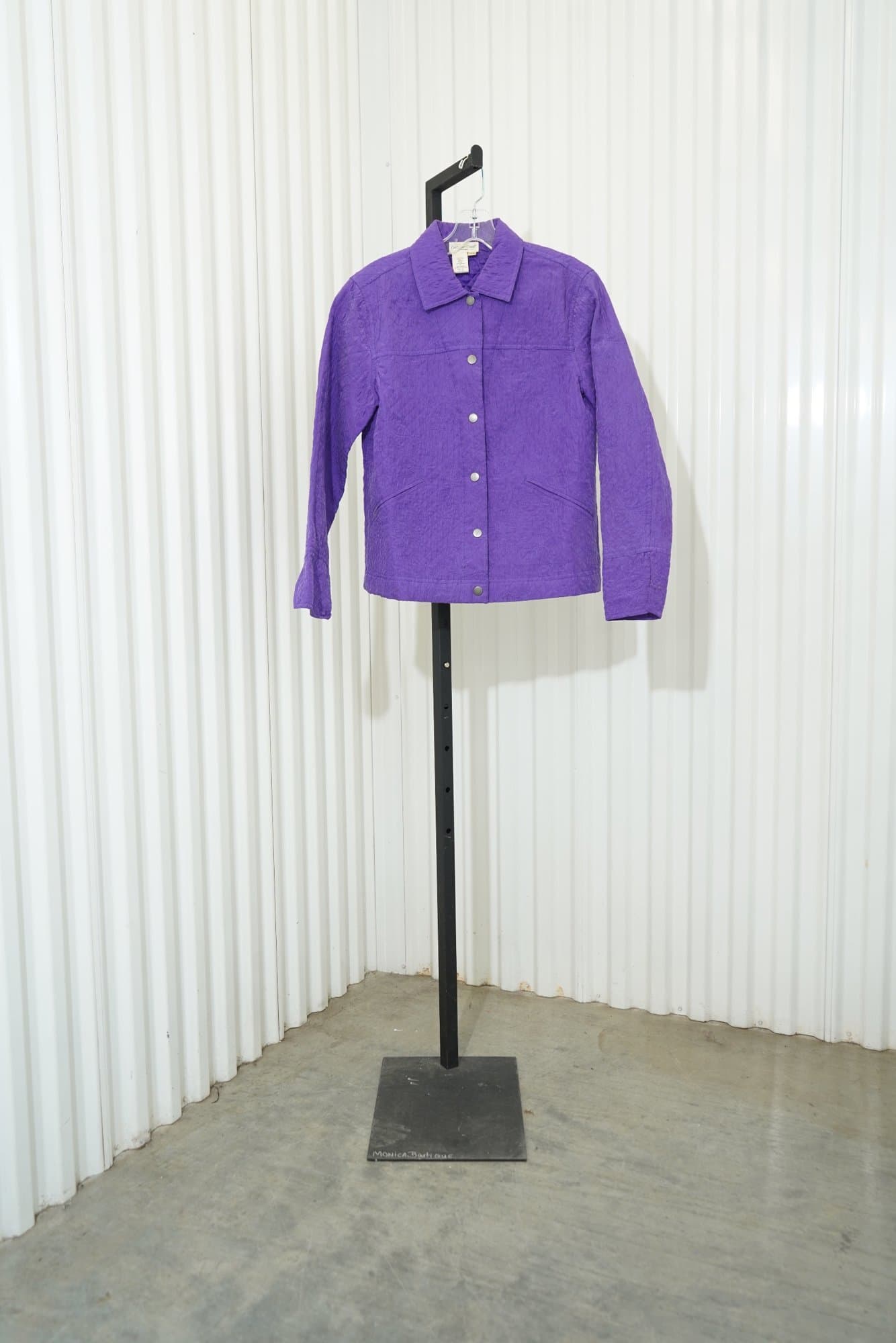 1990s Coldwater Creek 100% silk shell purple quilted snap-front jacket