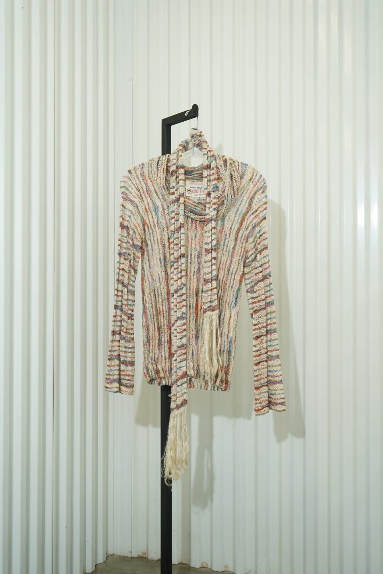70s Renée Tener for Outlander Cream Space-Dye Open Knit Sweater with Scarf