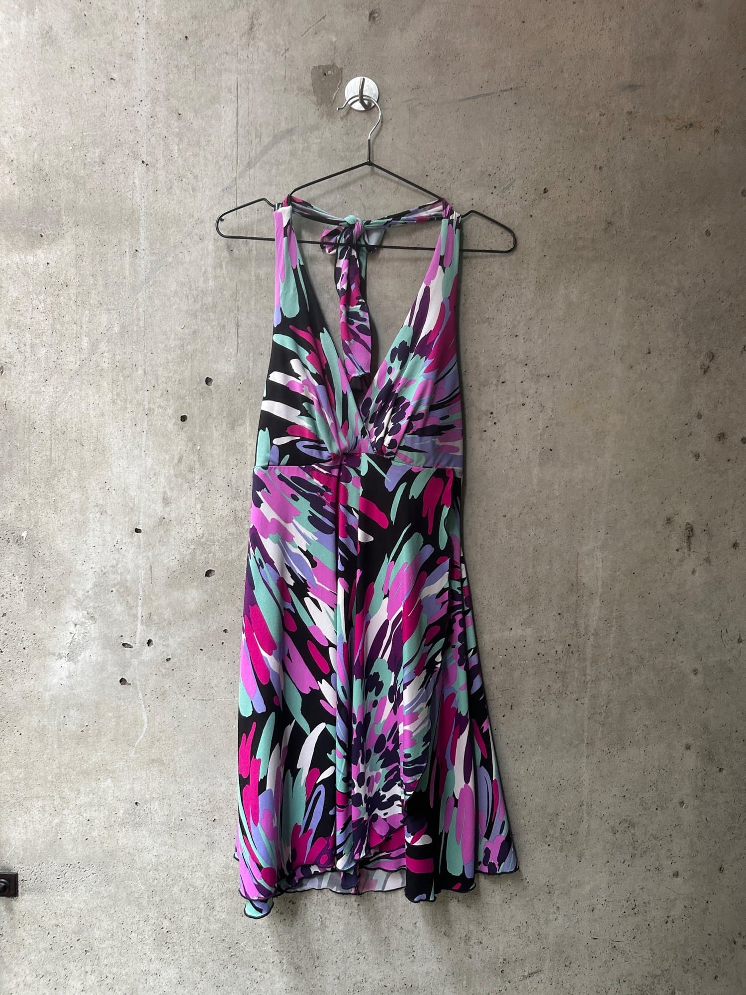 2000s Corey P. Abstract Floral Print Halter Dress