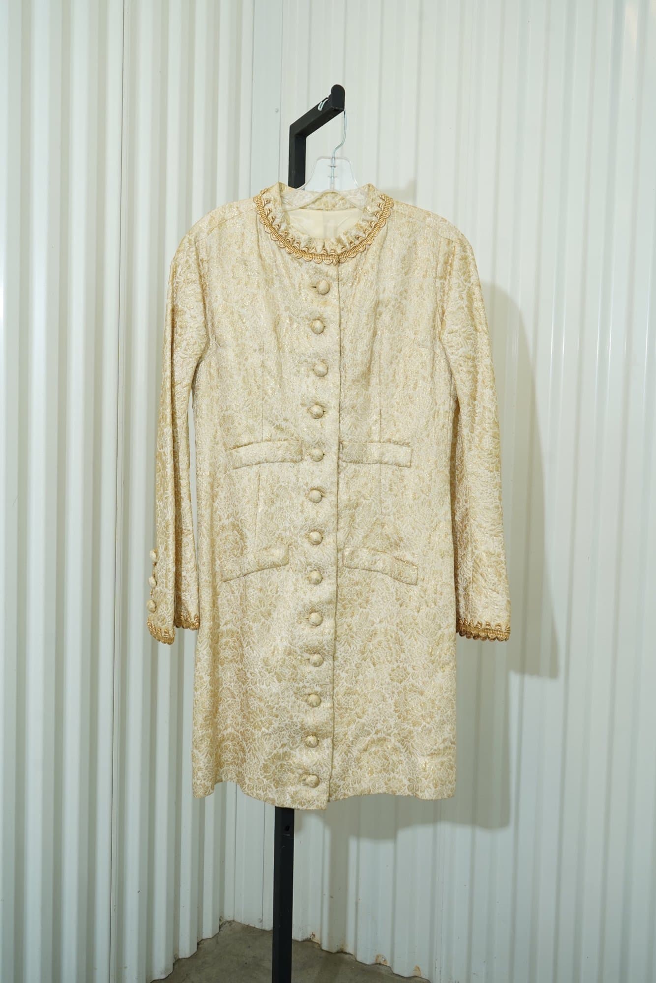 80s Gold Metallic Brocade Long Evening Jacket