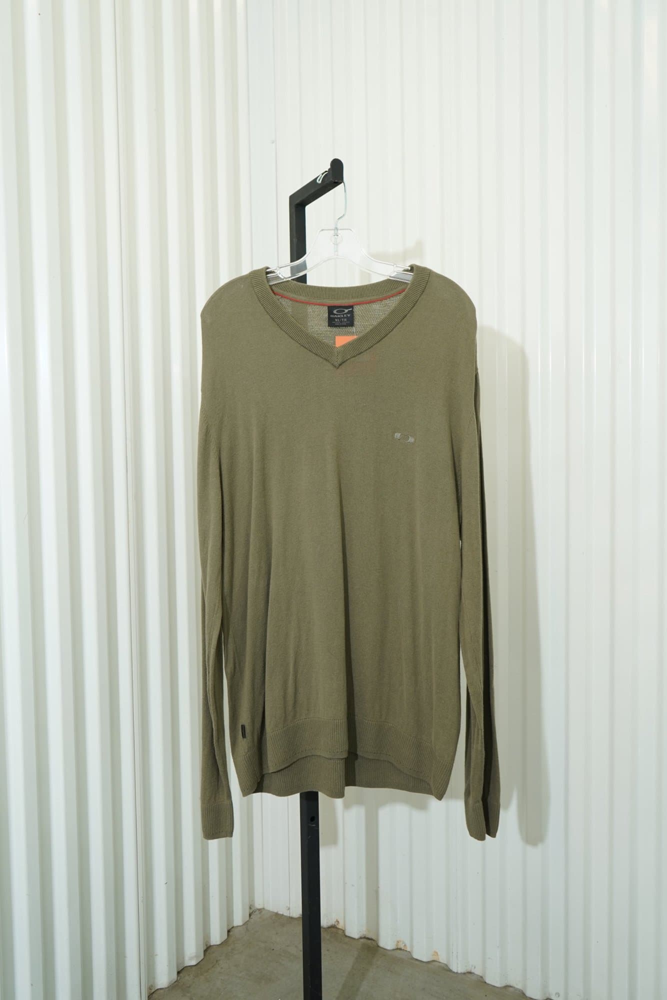 80s Oakley Sage Green V Neck 100% Cotton Long-Sleeve Sweater
