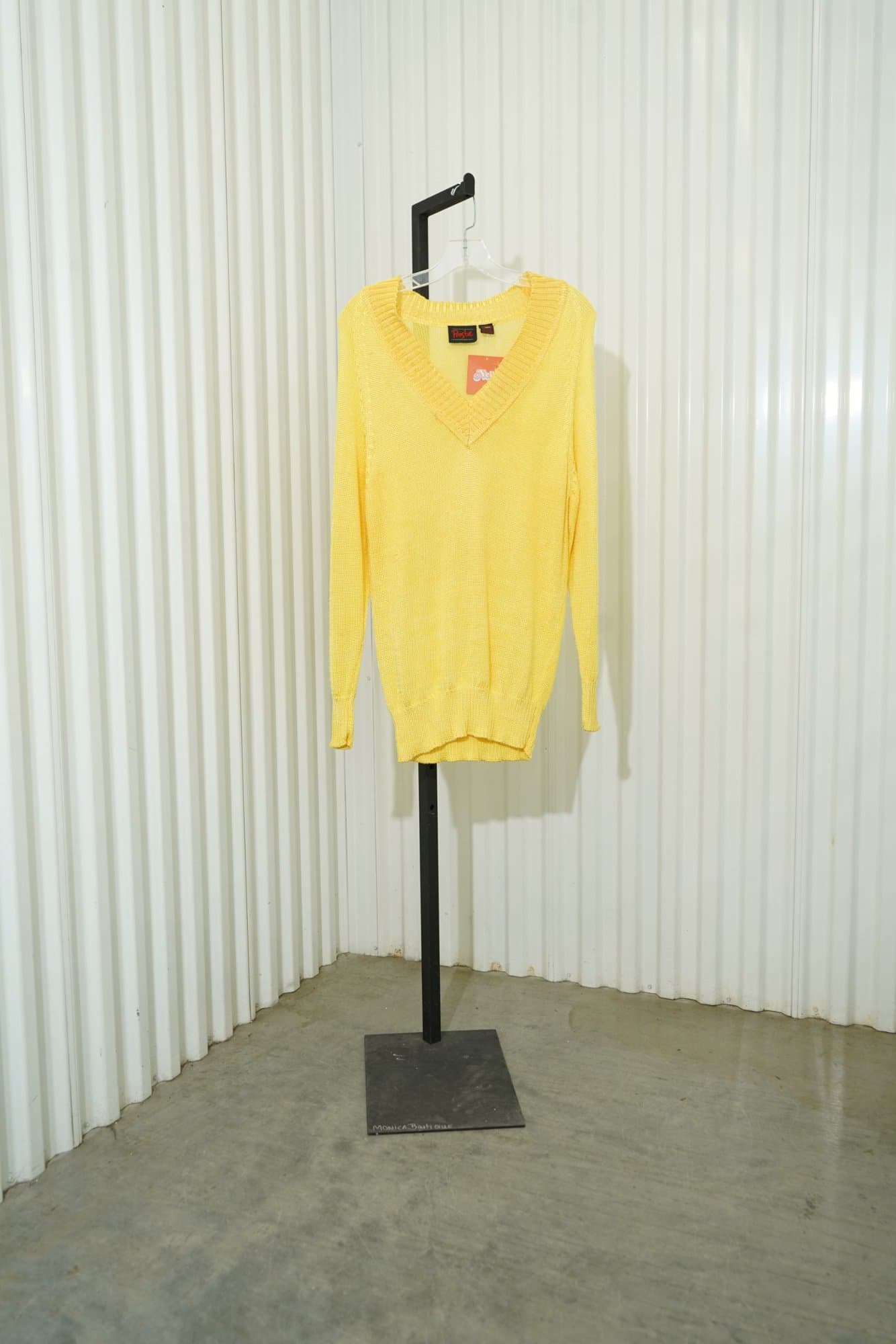 80s Pasta Marigold Yellow V-Neck Open Knit Sweater