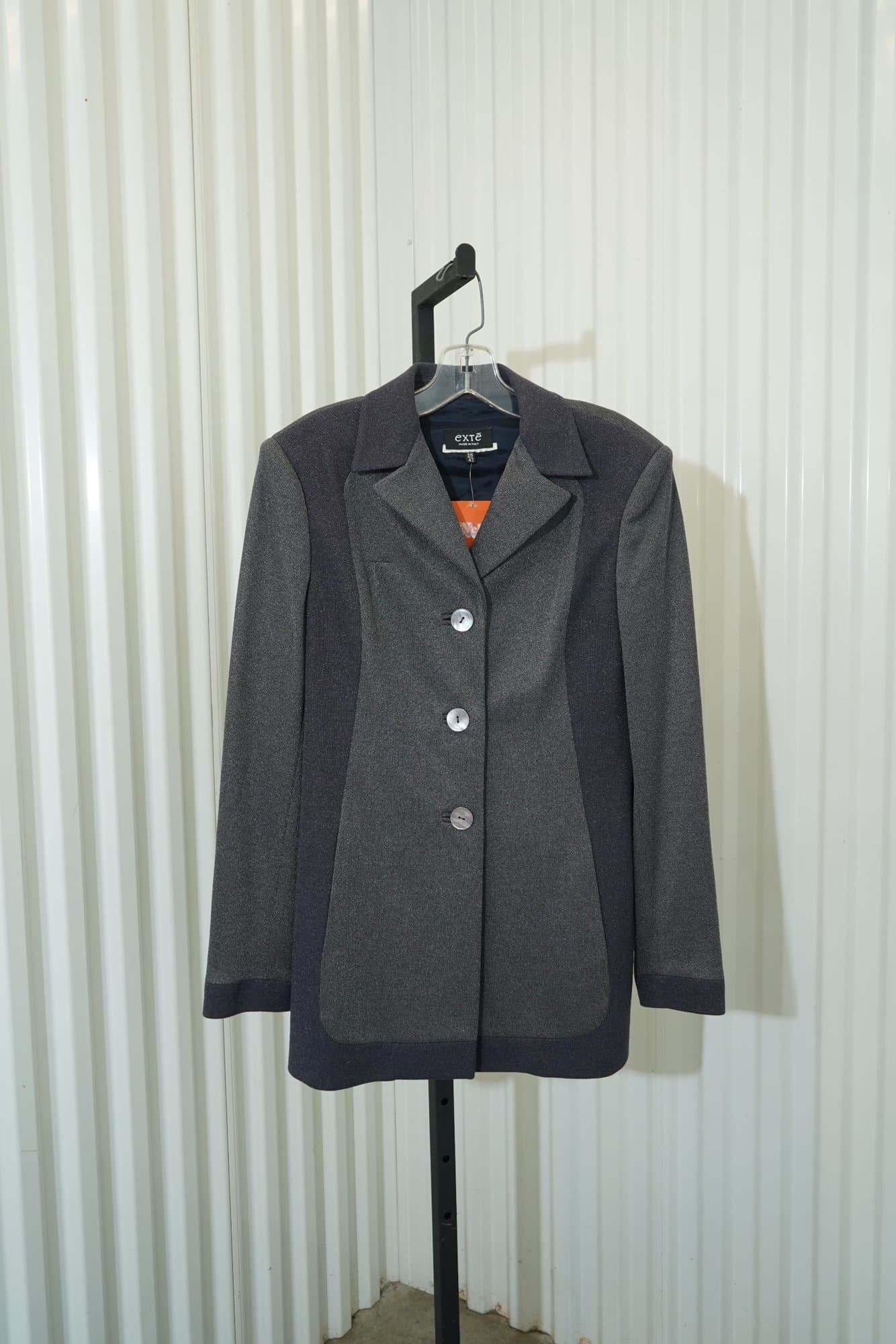 1990s-2000s Exte eXtē gray and blue paneled jacket with mother of pearl buttons