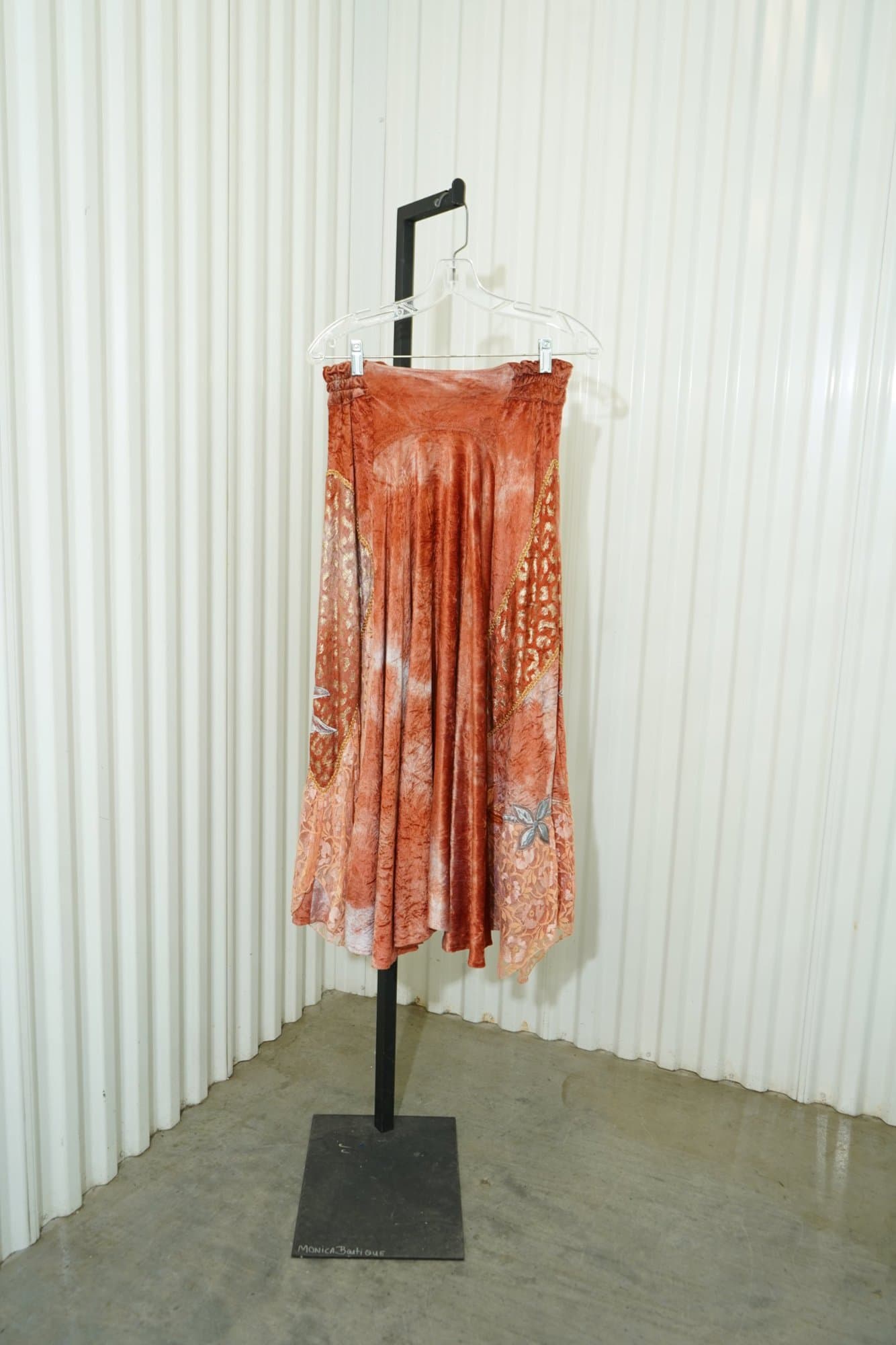 1990s Peach Crushed Velvet Metallic Brocade Lace Avant-Garde Skirt/Jacket Set