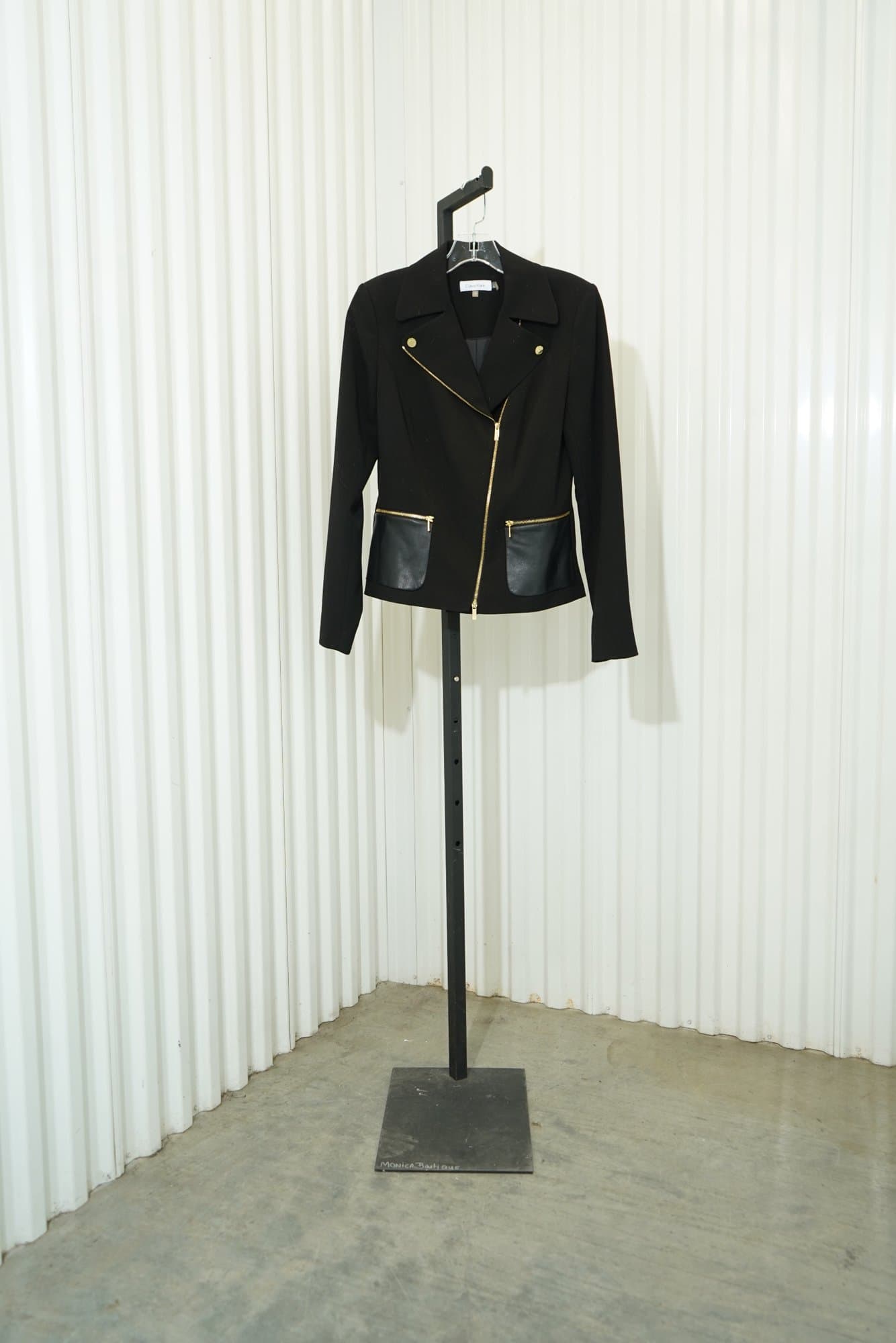 Y2K Calvin Klein Black Moto Jacekt with Aysmmetri gold zip welt pockets