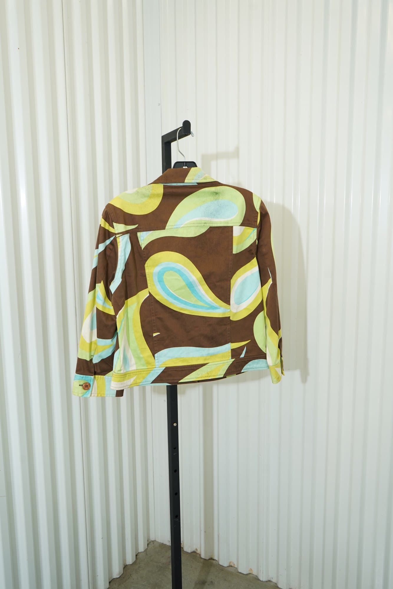 Y2K d. terrell ltd. Mod Print Lime/aqua/abstract print Cotton Trucker Jacket