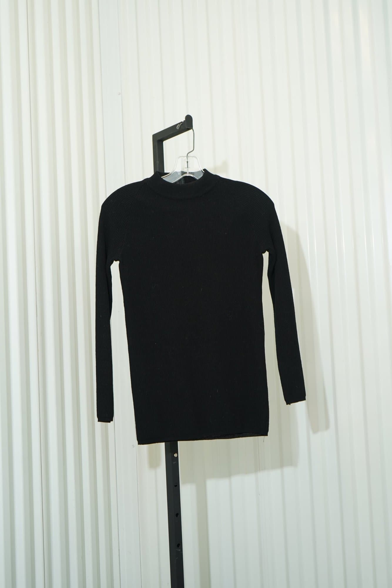 80s Hark Balck Merino Wool Mock-Neck Ribbed Sweater