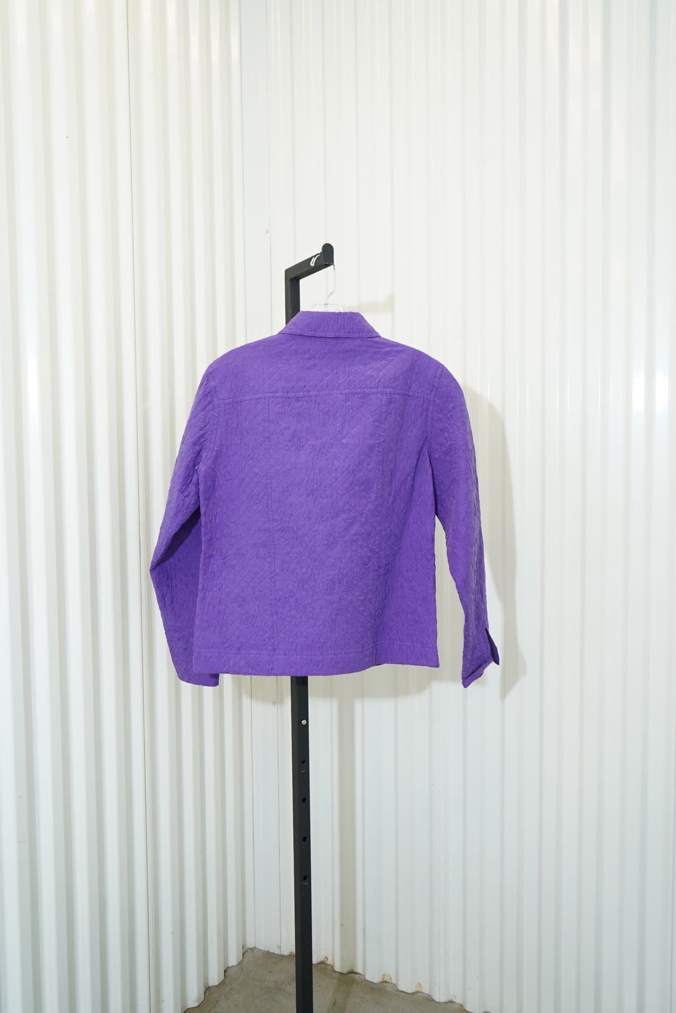 1990s Coldwater Creek 100% silk shell purple quilted snap-front jacket