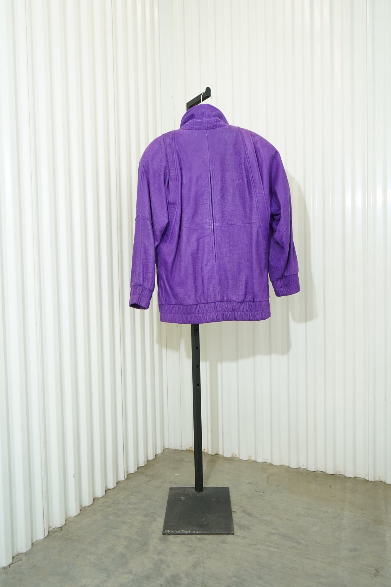 90s Andrew Marc Pruple Croco-Embossed Zip Bomber Jacket