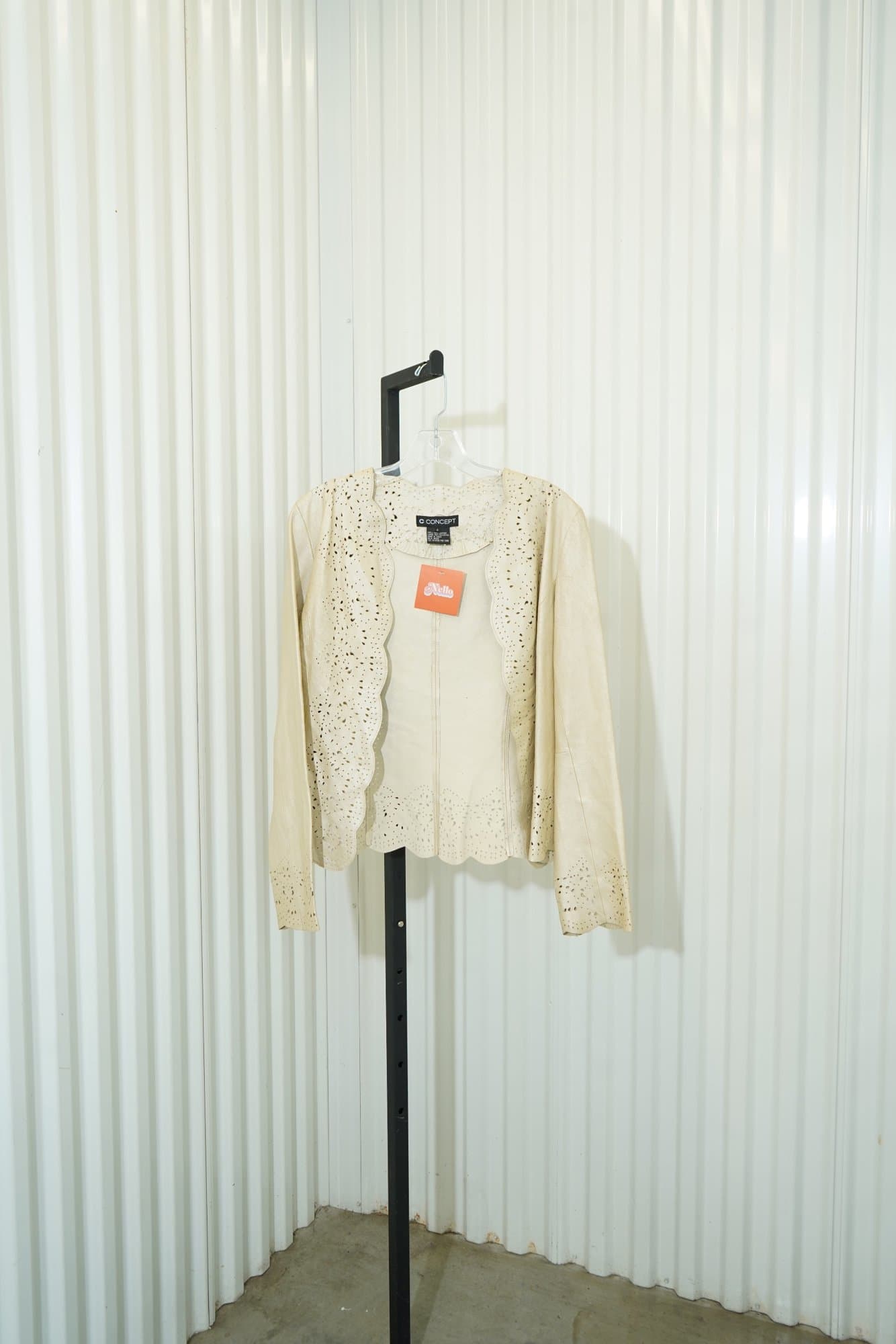 1990s C Concept open-front 100% leather jacket with laser-cut patterns