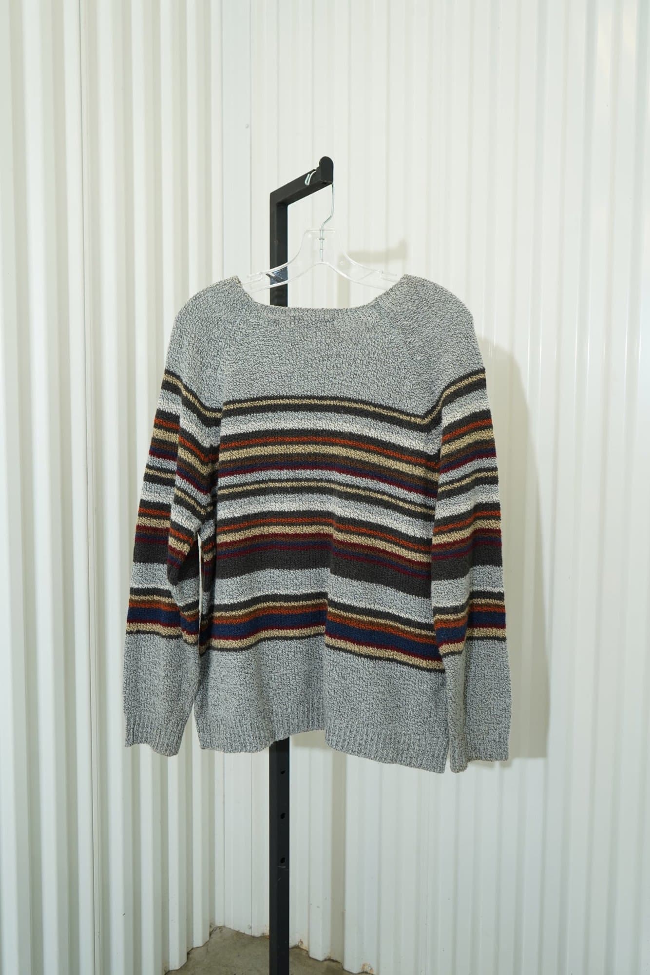 90s Carolyn Taylor Essentials Grey Marl Multi-Stripe Knit Sweater