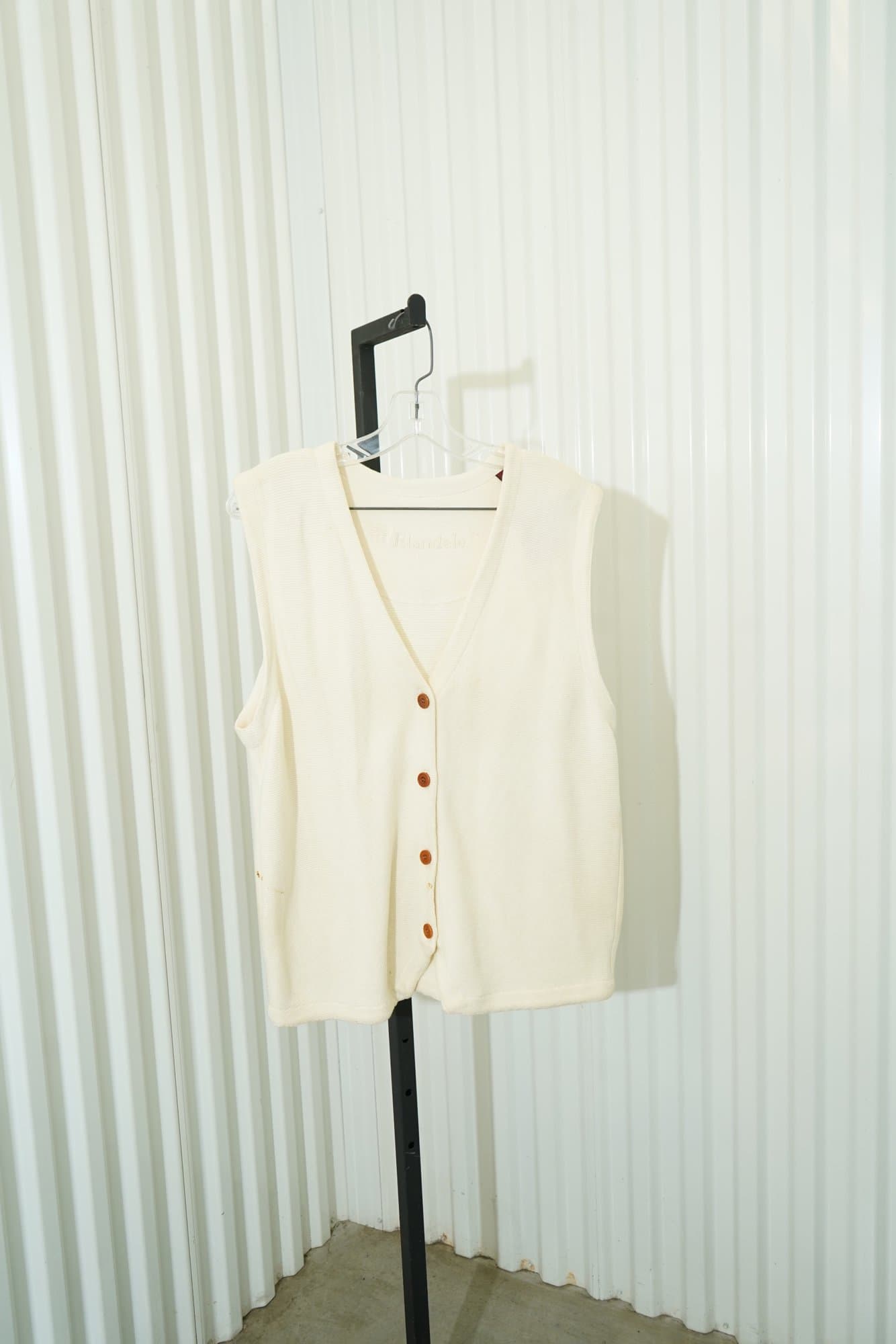 1990s-2000s Elandale Buttermilk 100% Cotton Crochet Cardigan Vest