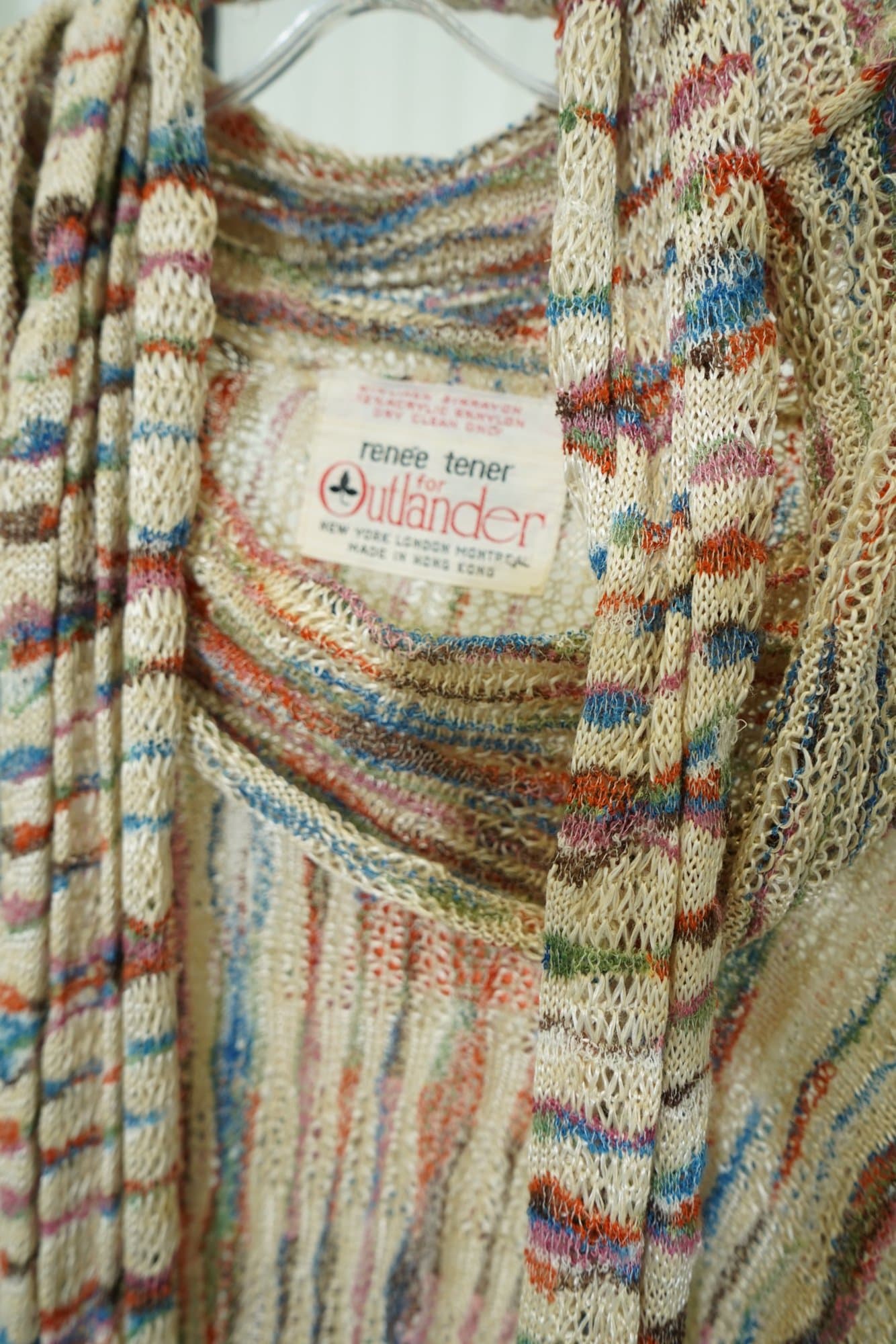 70s Renée Tener for Outlander Cream Space-Dye Open Knit Sweater with Scarf
