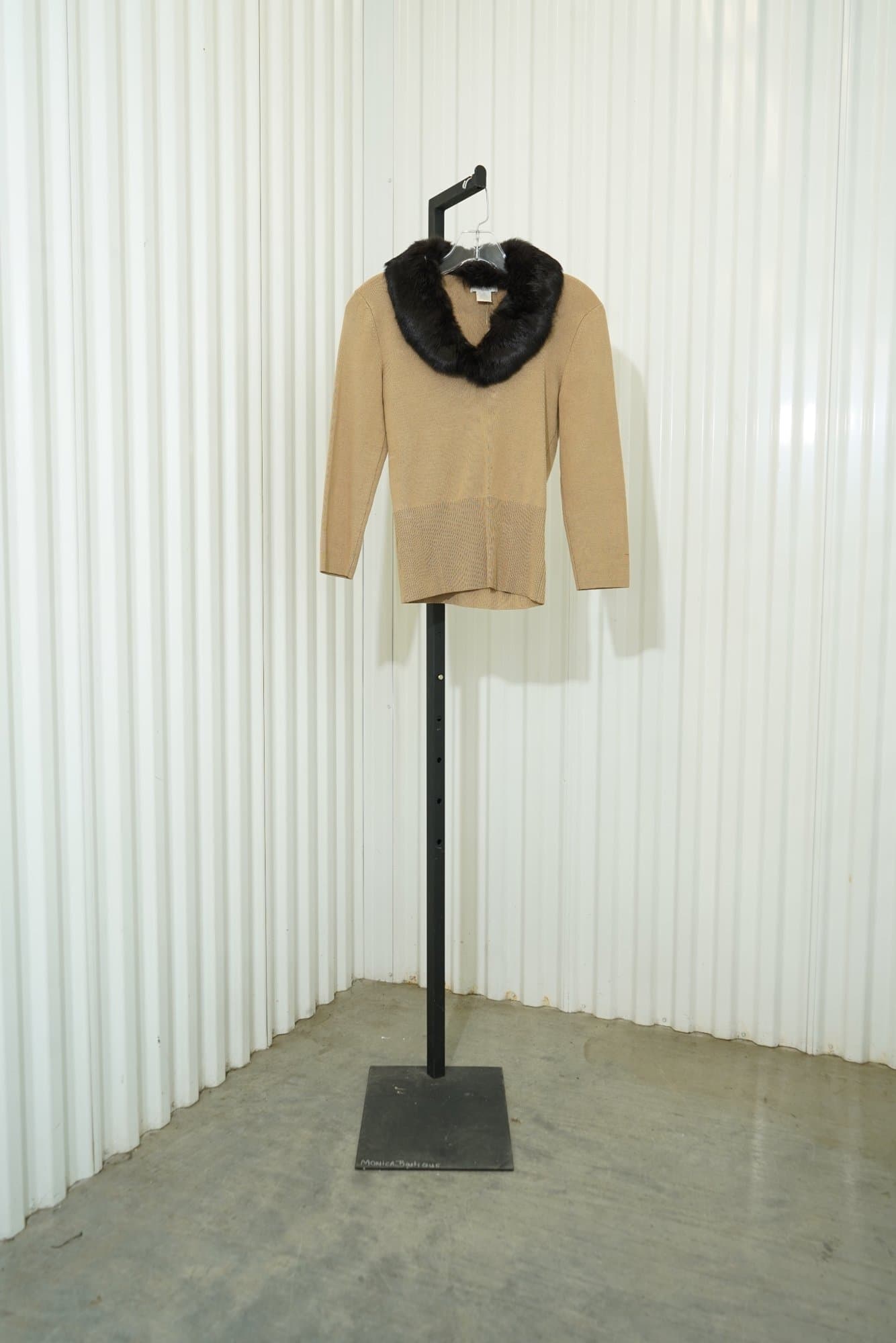 80s By artisan Camel Brown Fur Collar knit sweater