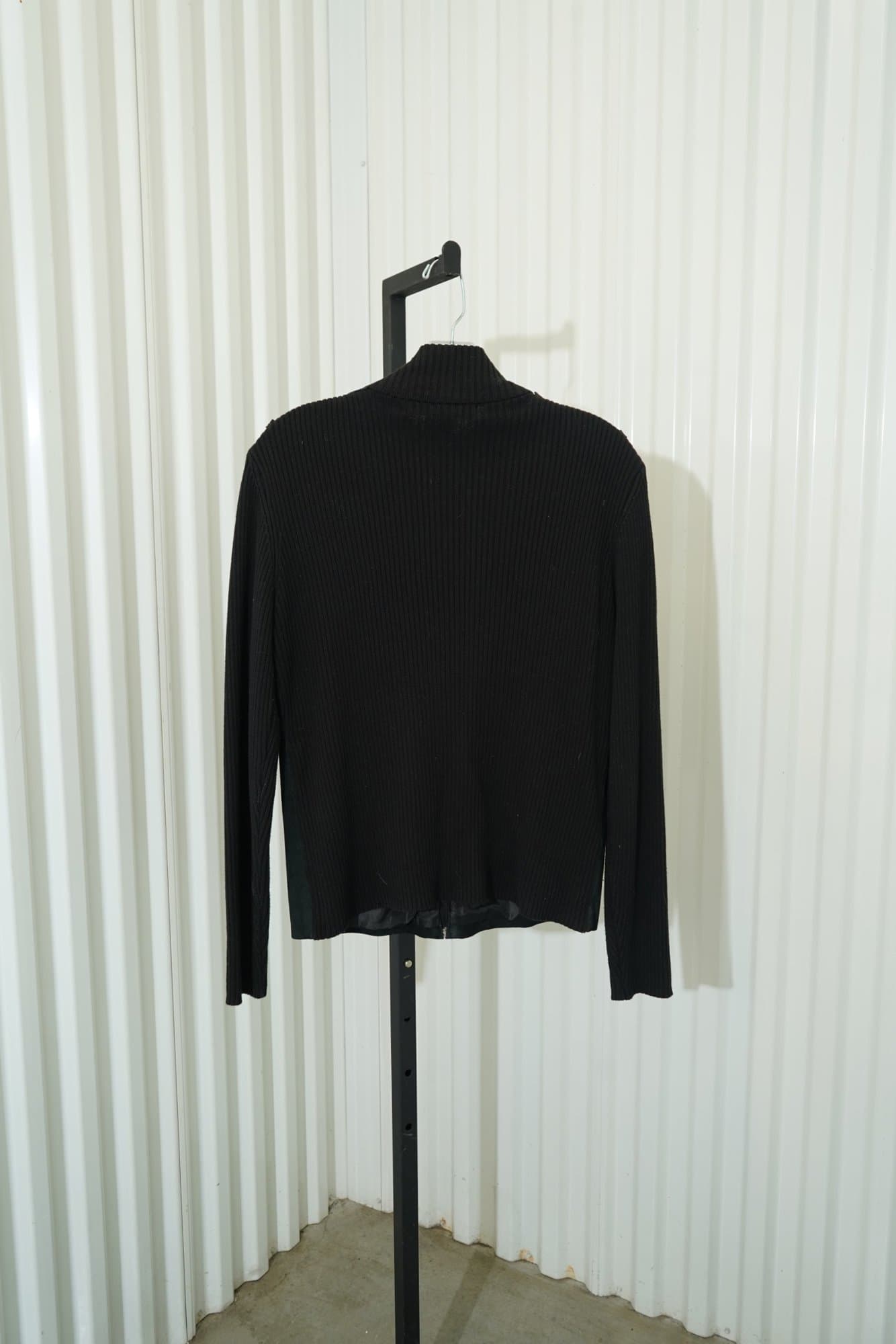 Y2K Cynthia Steffe Black Mixed-Media Ribbed Knit & Suede Moto Zip Jacket