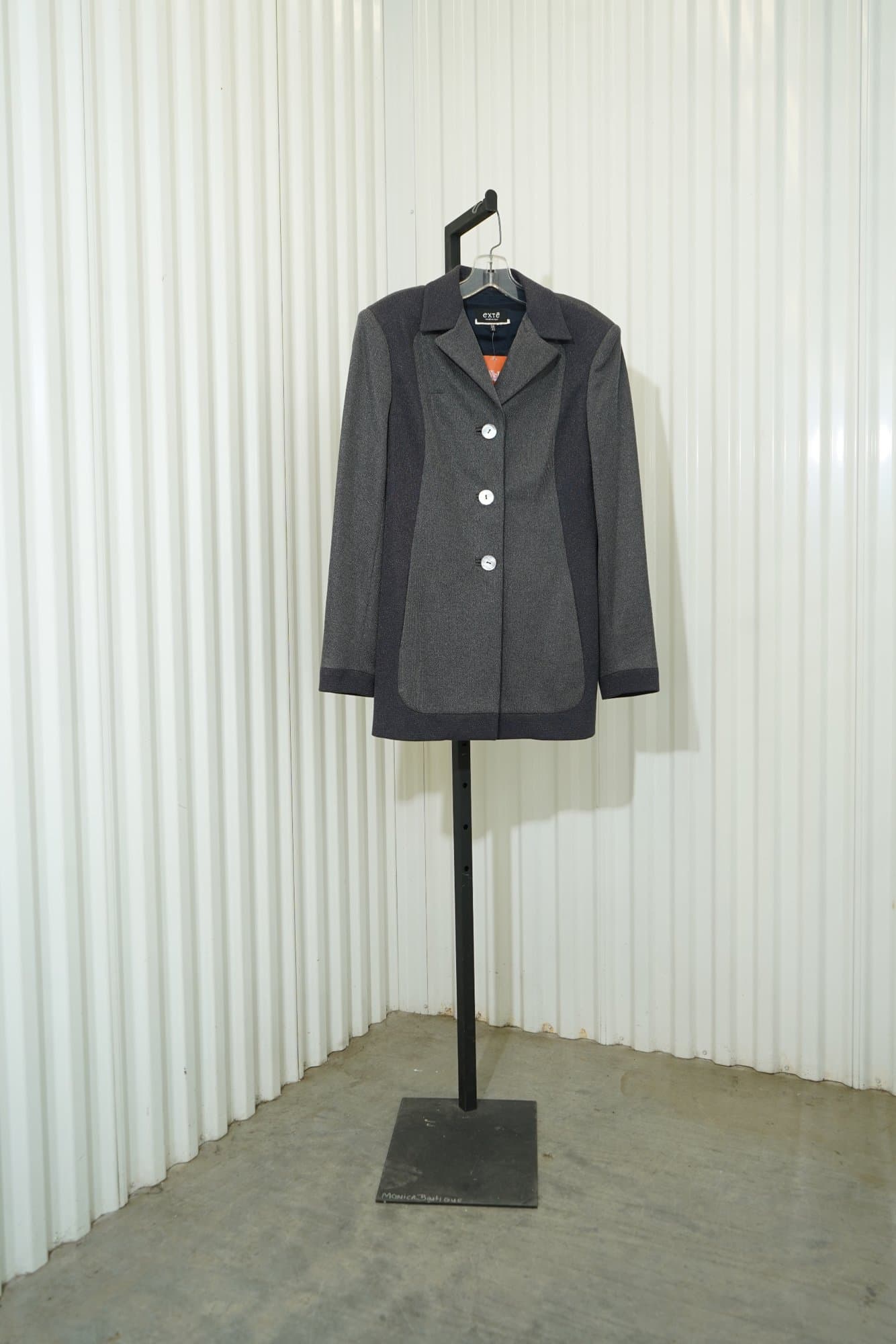 1990s-2000s Exte eXtē gray and blue paneled jacket with mother of pearl buttons