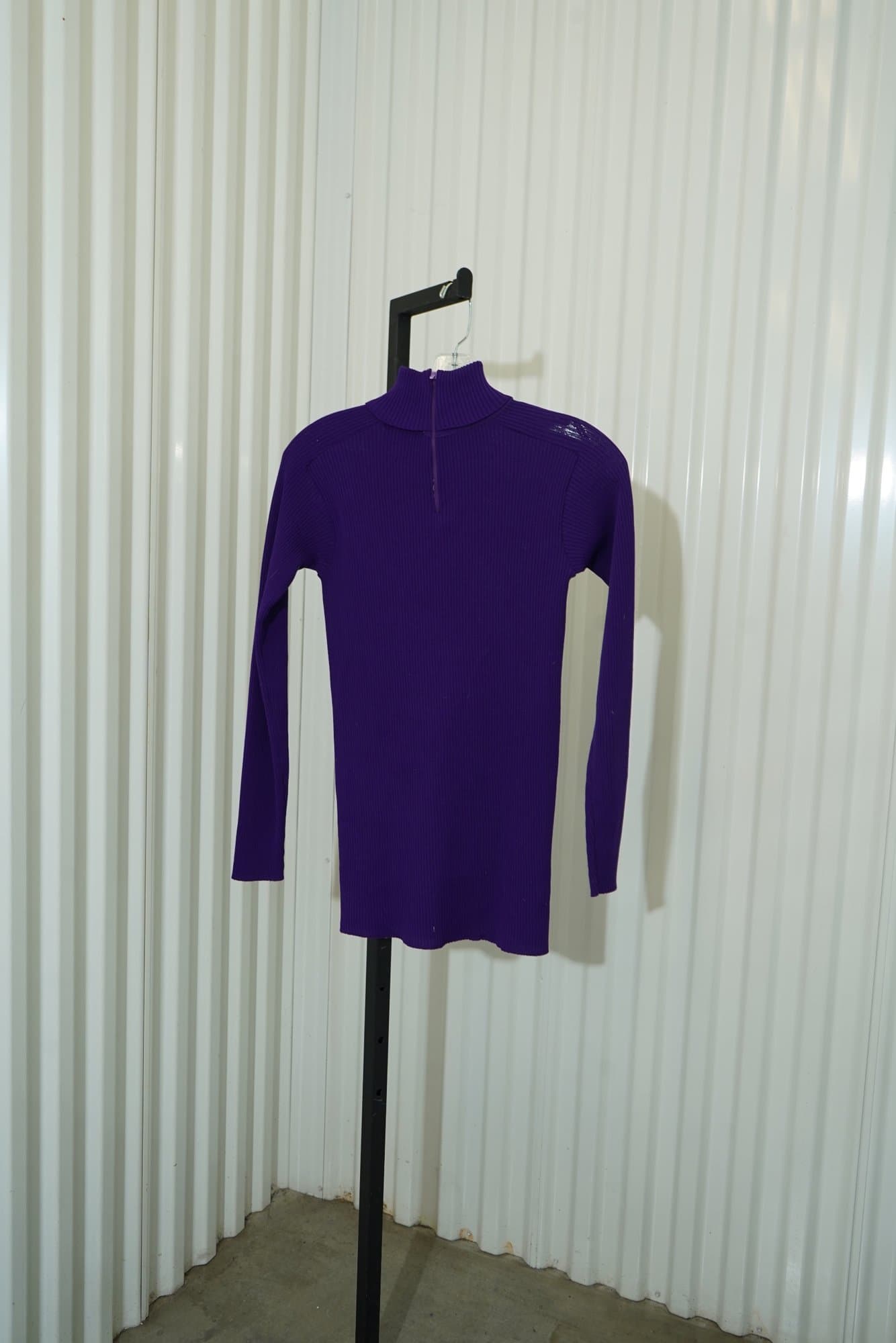 70s Tami Royal Purple Fully Fashioned Ribbed Trutleneck Sweater- Made in Hong K…