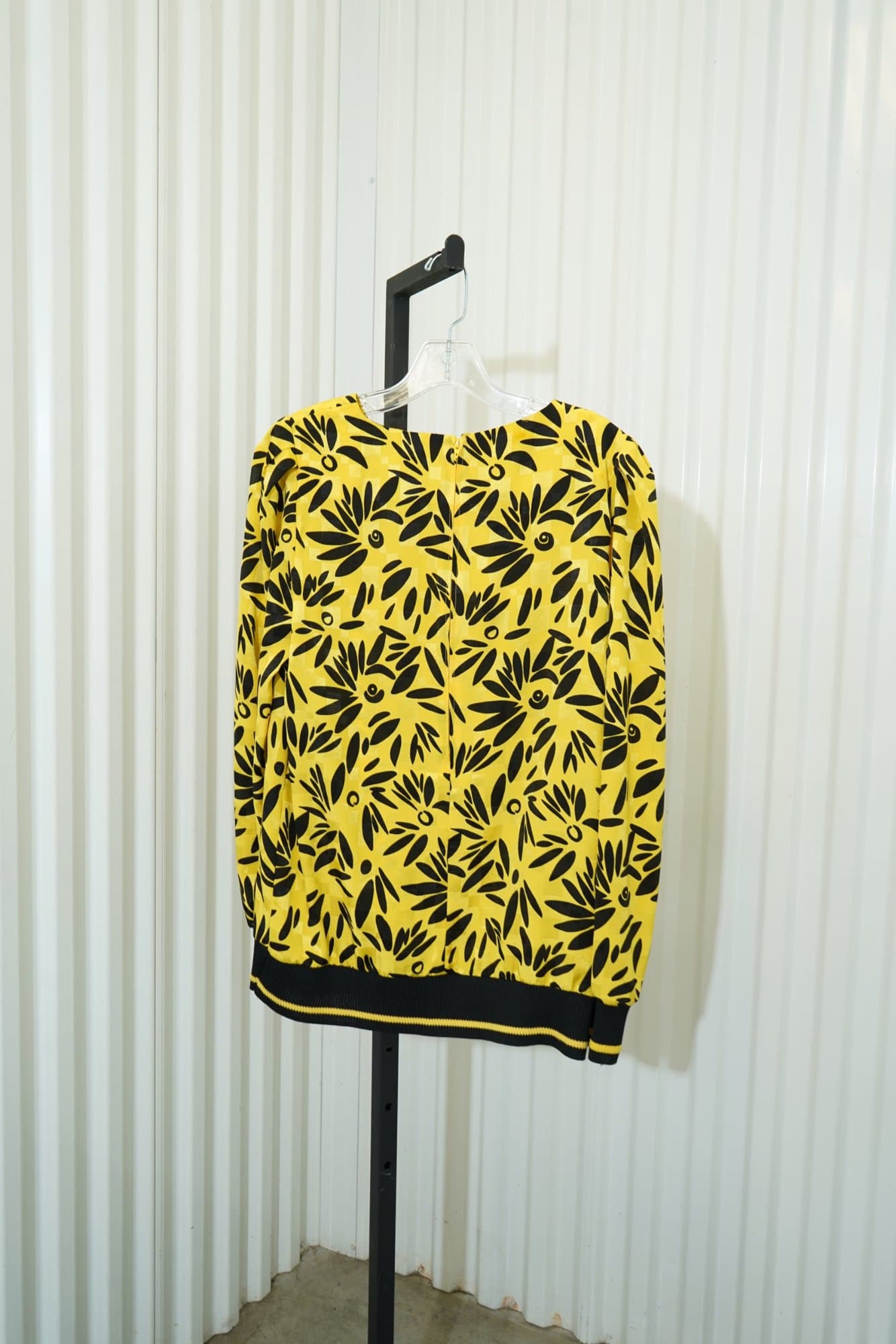 1980's Eccentric Yellow and Black with Geometric Pattern Blouse