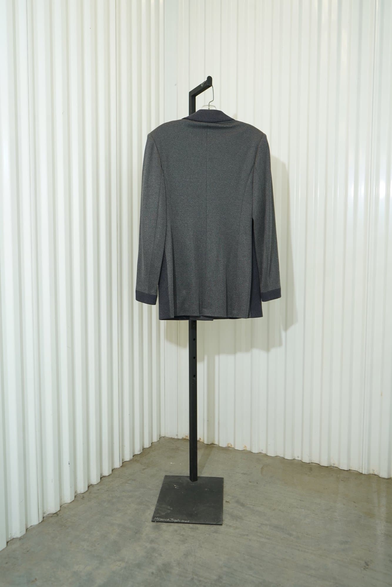 1990s-2000s Exte eXtē gray and blue paneled jacket with mother of pearl buttons