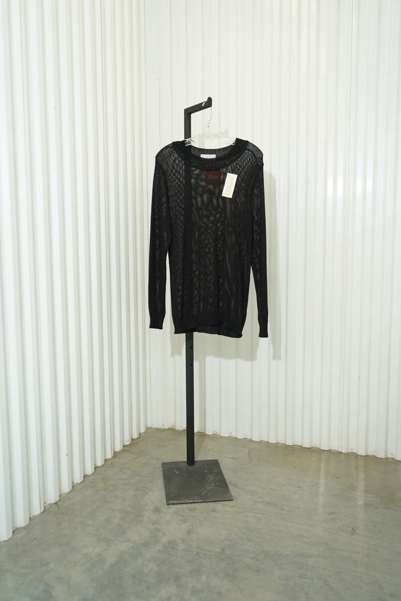 80s Gisella Glialdi Black Open-Weave Crew-Neck Sweater