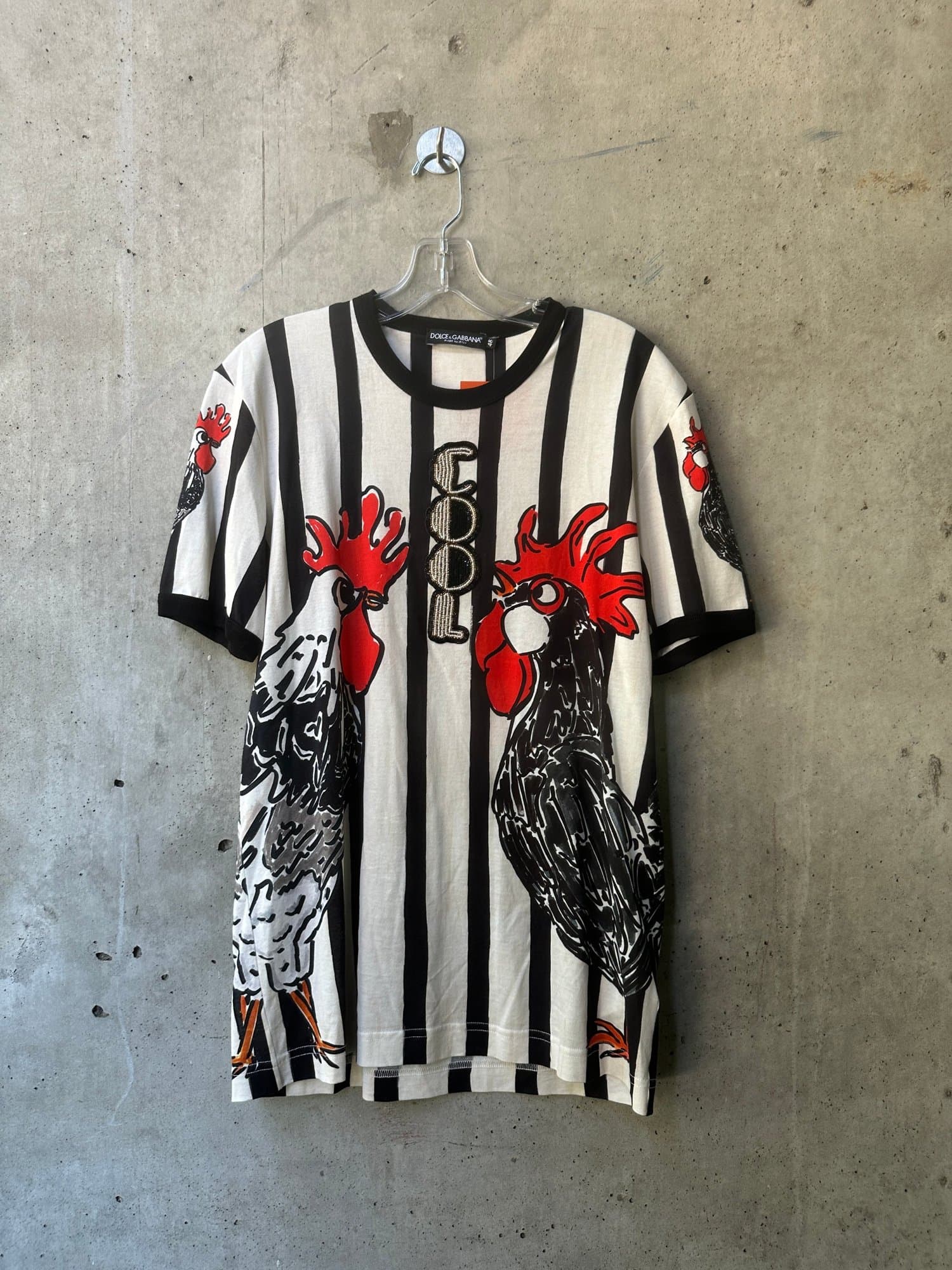 2016-2017 Dolce & Gabbana Rooster Print Striped T-Shirt