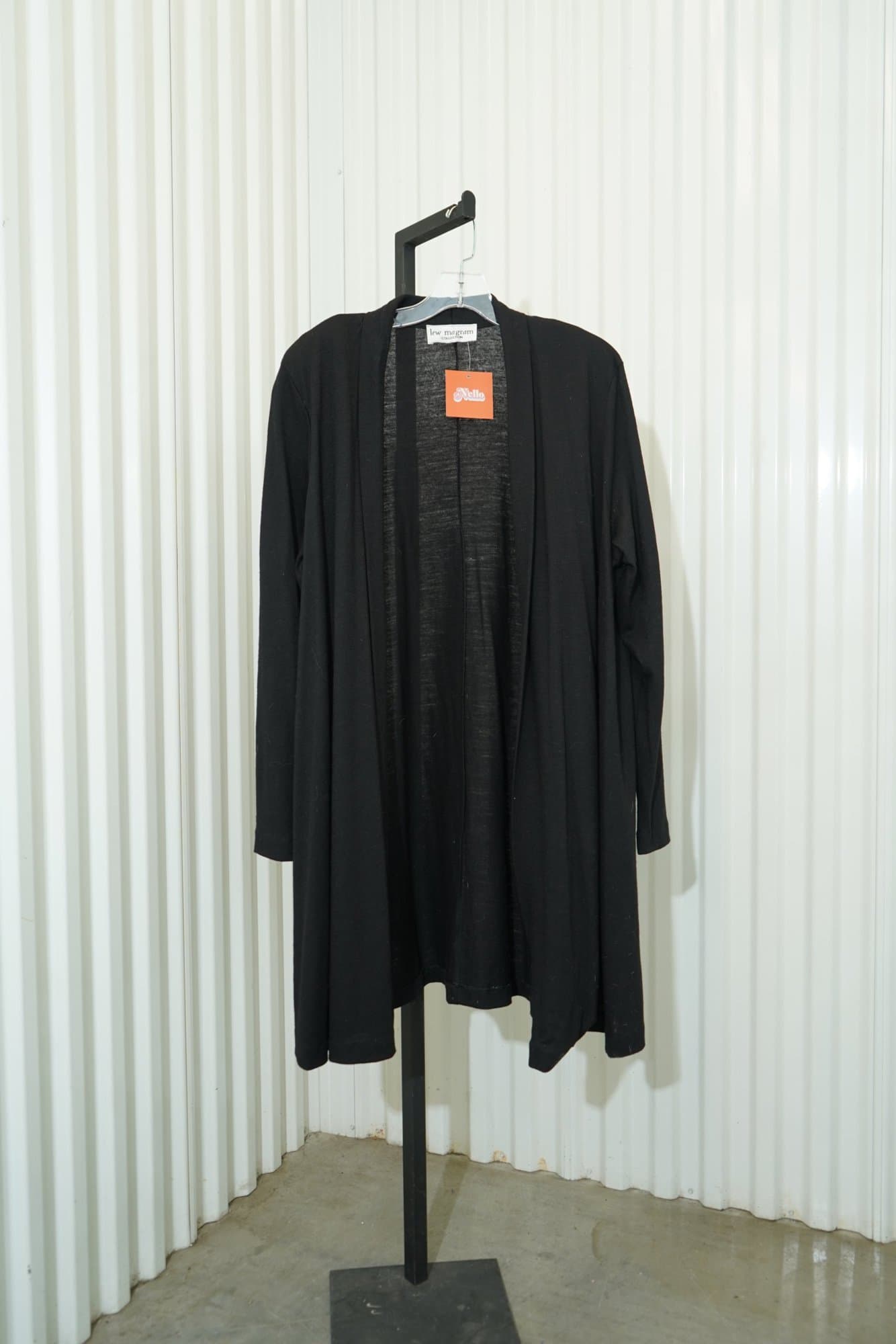 90s lew magram COLLECTION  Black Long Sleeve Midi Length Open Cardigan