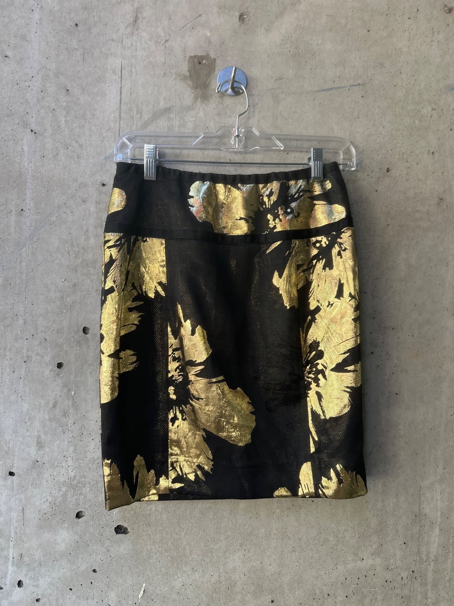 2000s-2010s ETCETERA Black and Gold Floral Pencil Skirt