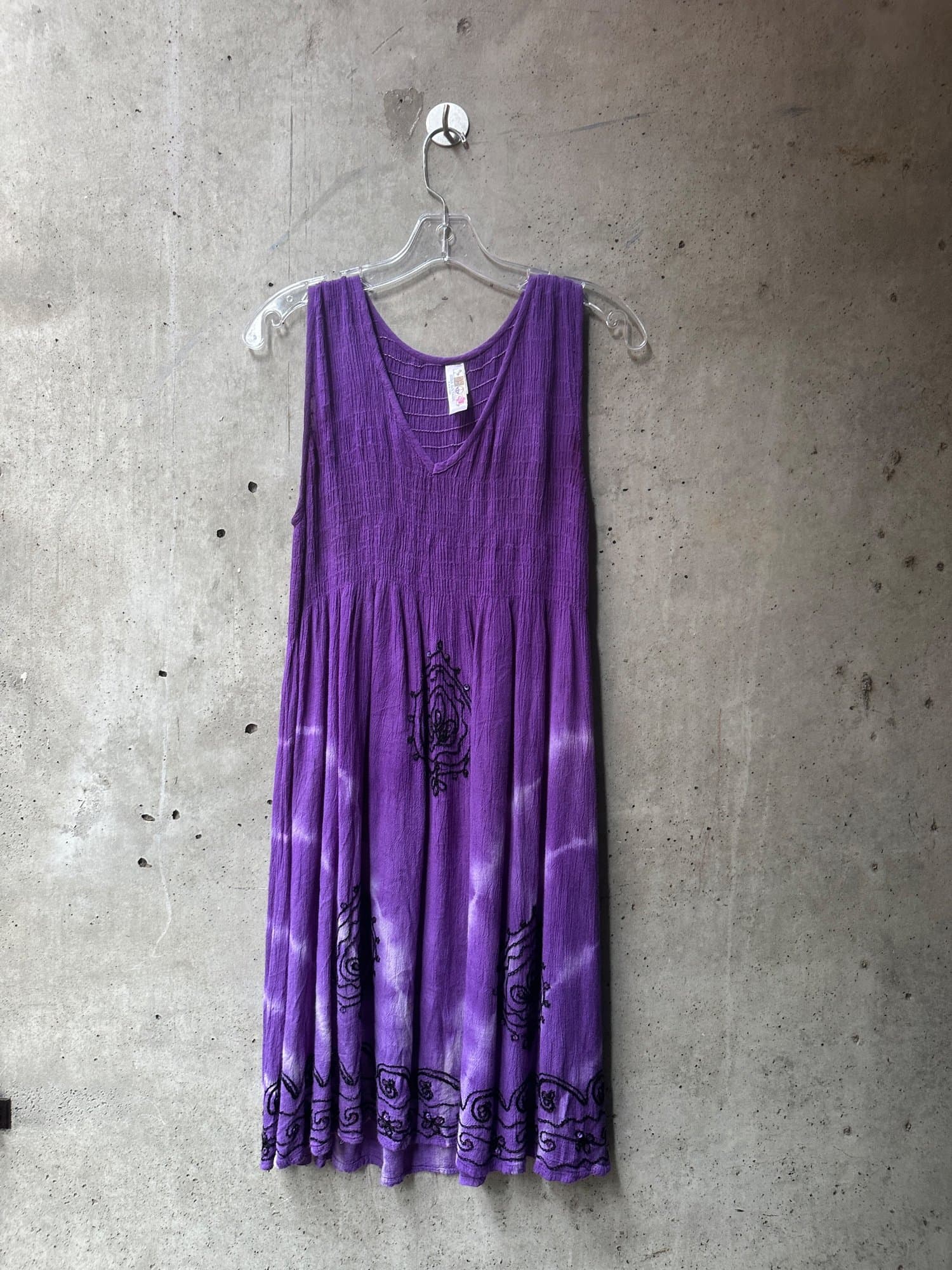 1990s-2000s India Boutique Purple Tie-Dye Sleeveless Dress