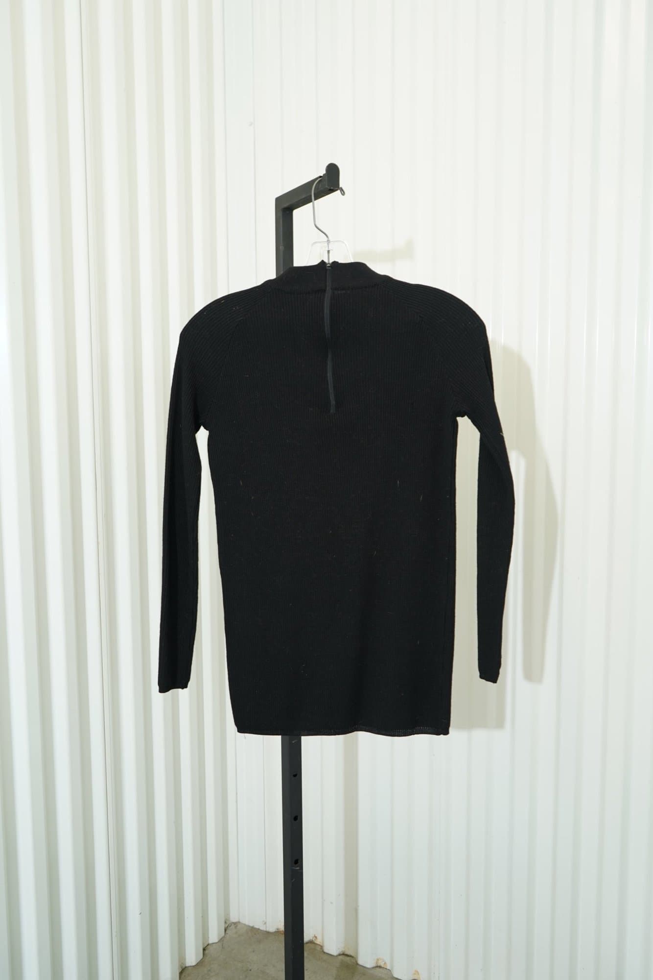 80s Hark Balck Merino Wool Mock-Neck Ribbed Sweater