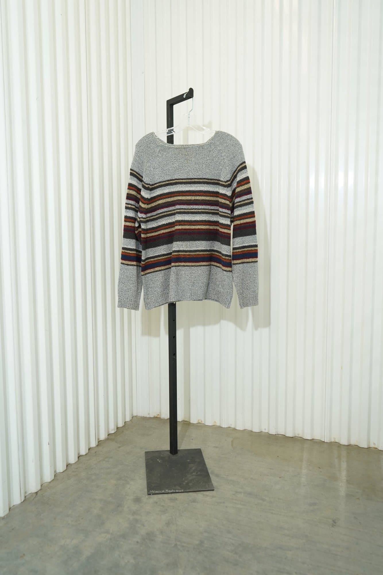 90s Carolyn Taylor Essentials Grey Marl Multi-Stripe Knit Sweater