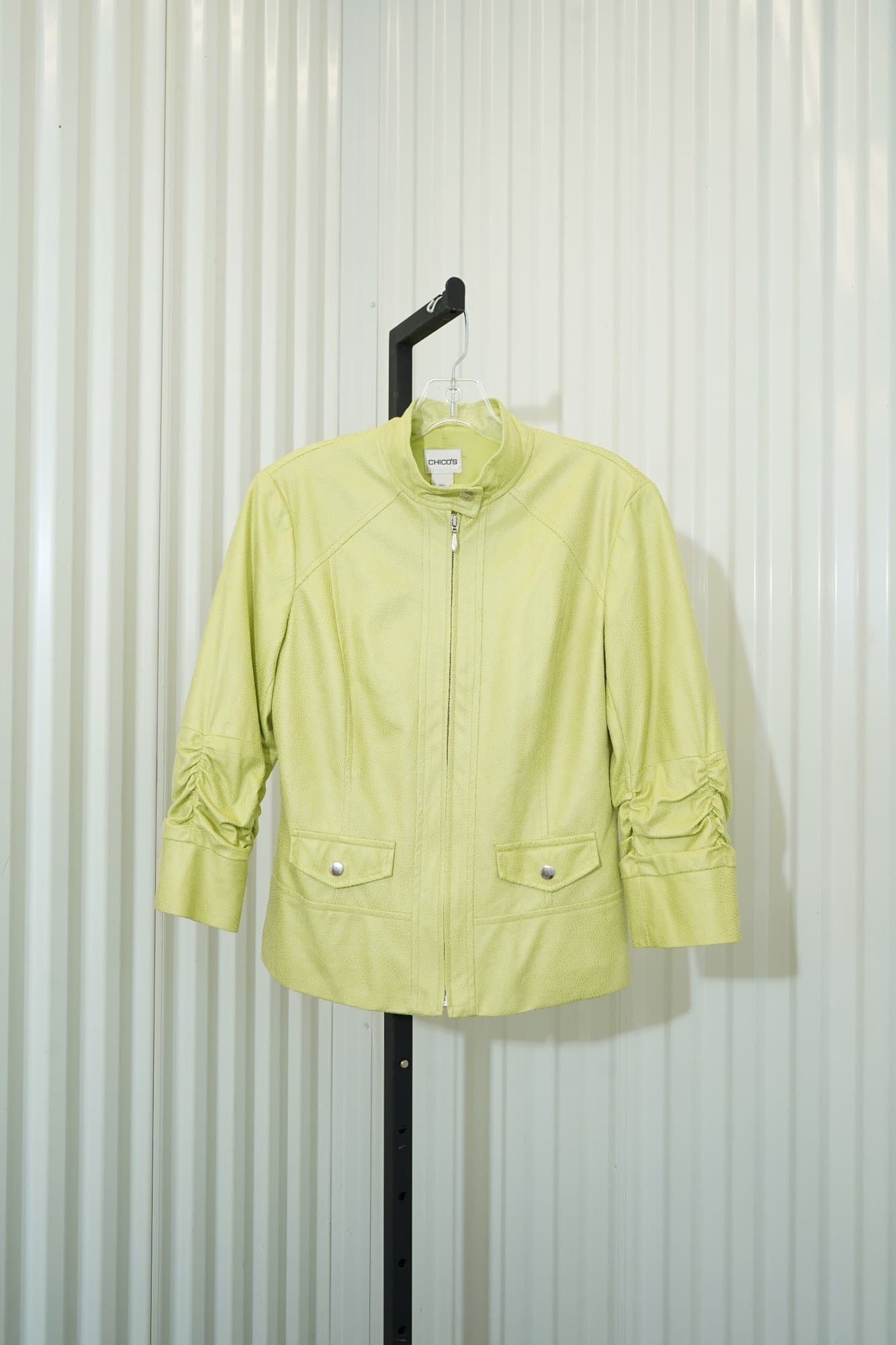 Y2K Chicos Chartreuse Ruched-Sleeve Zip Jacket