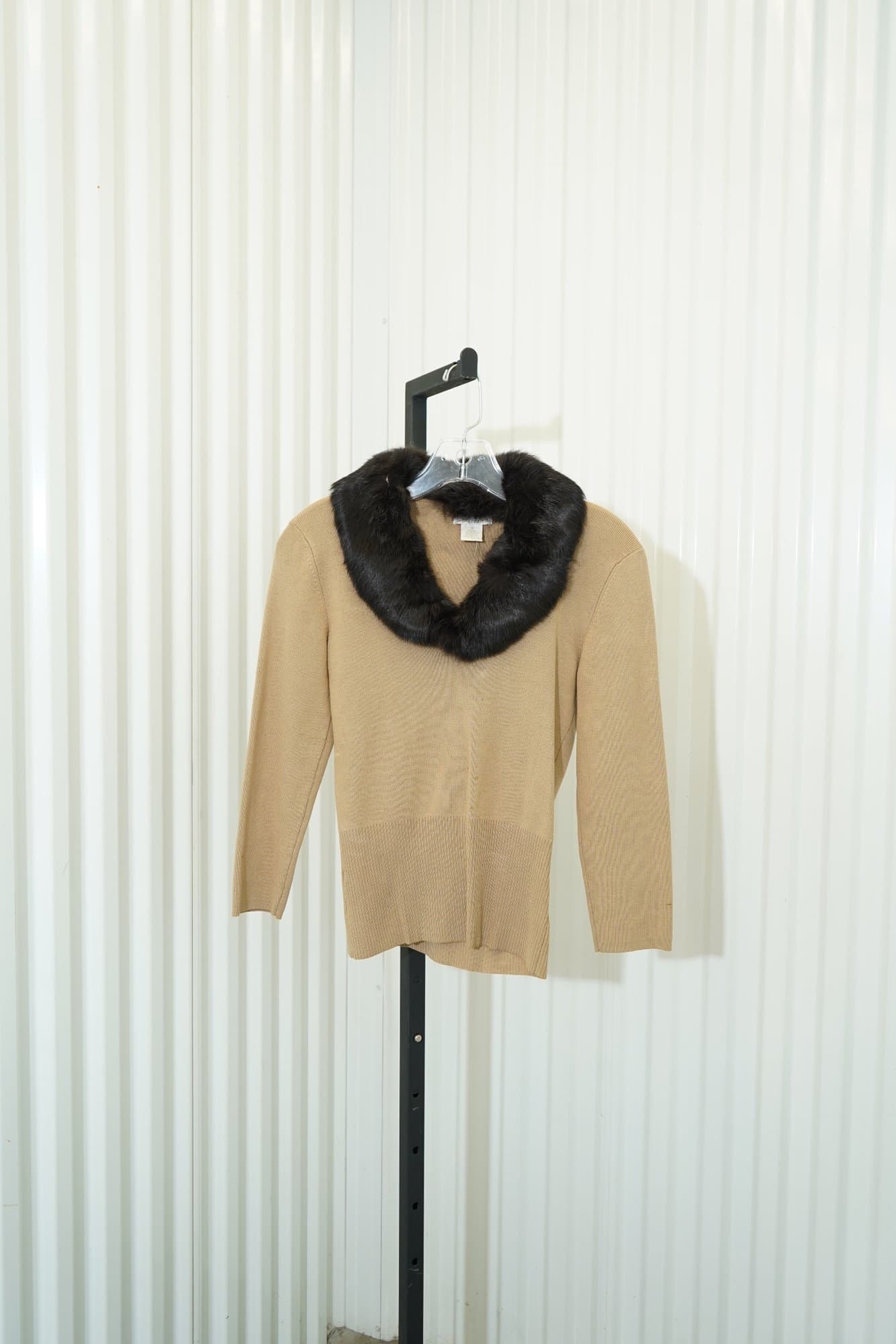 80s By artisan Camel Brown Fur Collar knit sweater