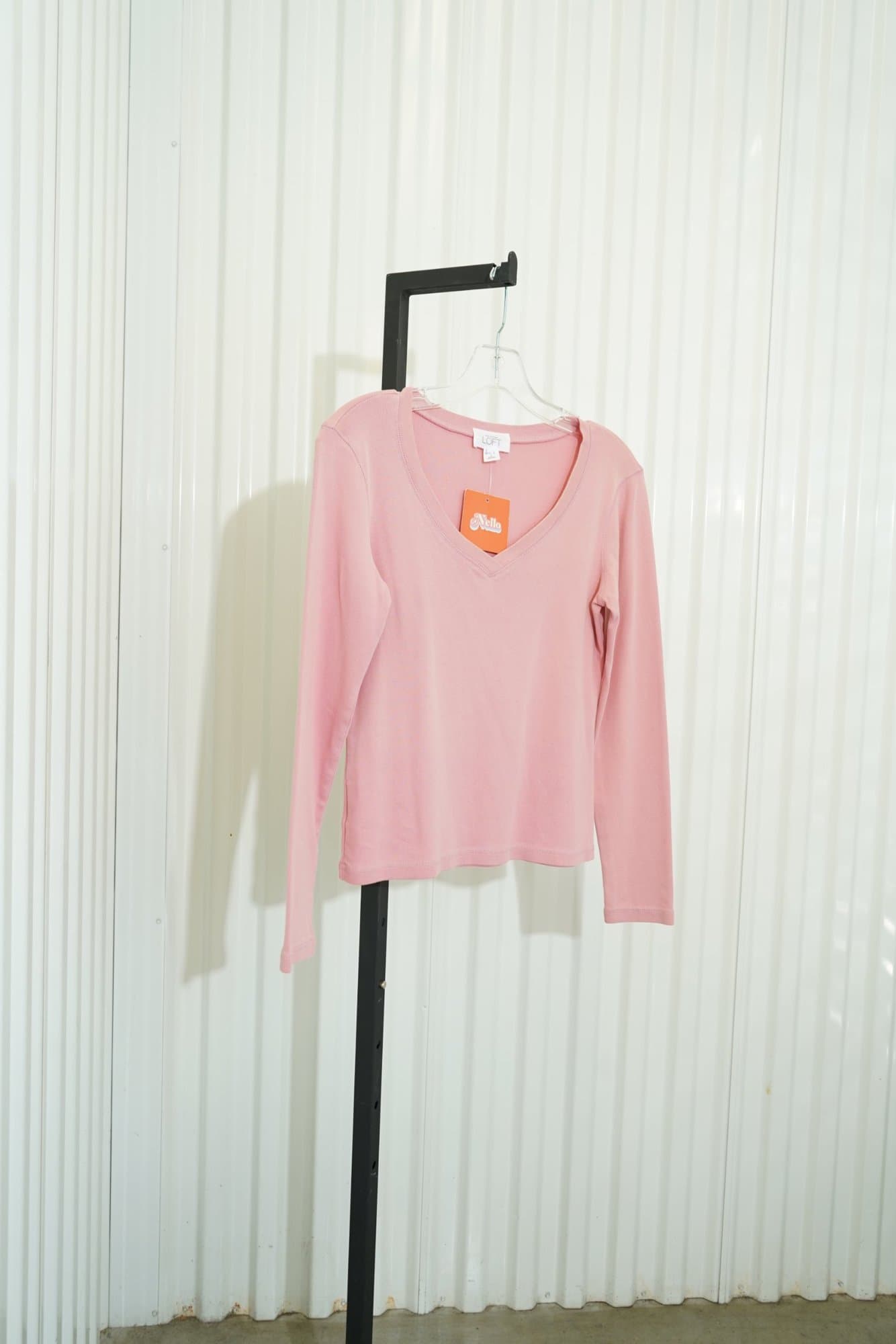 2010s-2020s Ann Taylor LOFT Melon Pink V-neck long sleeve top