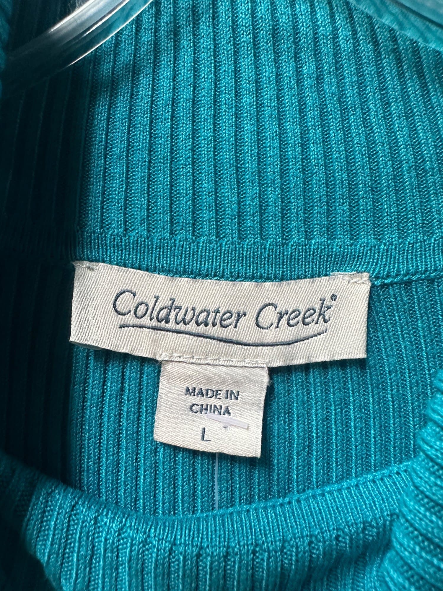 1990s-2000s Coldwater Creek Teal Ribbed Turtleneck Sweater