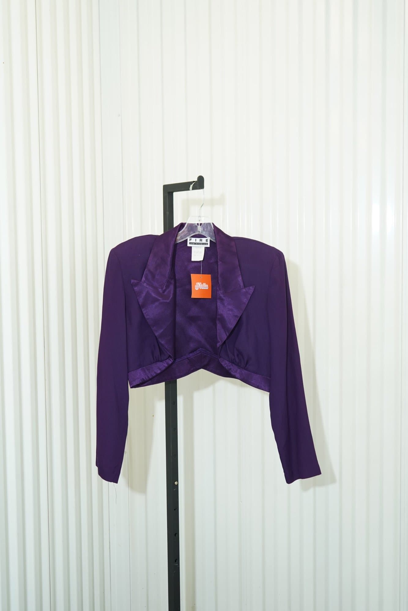 80s/90s FIRE Los Angeles Purple Satin Lapel Cropped Bolero Jacket