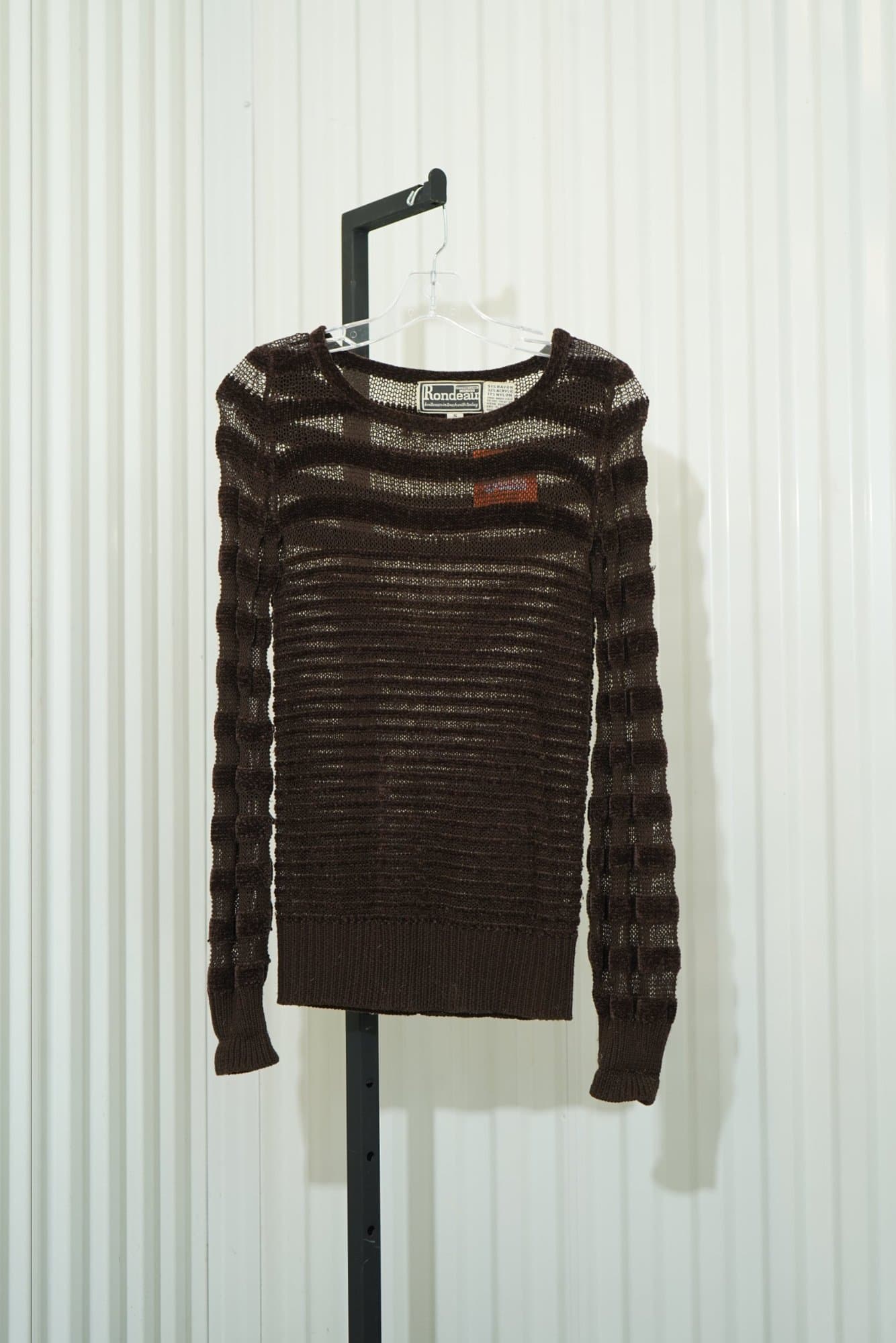 70s Rondeau International Chocolate Brown Open-Weave Knit Sweater