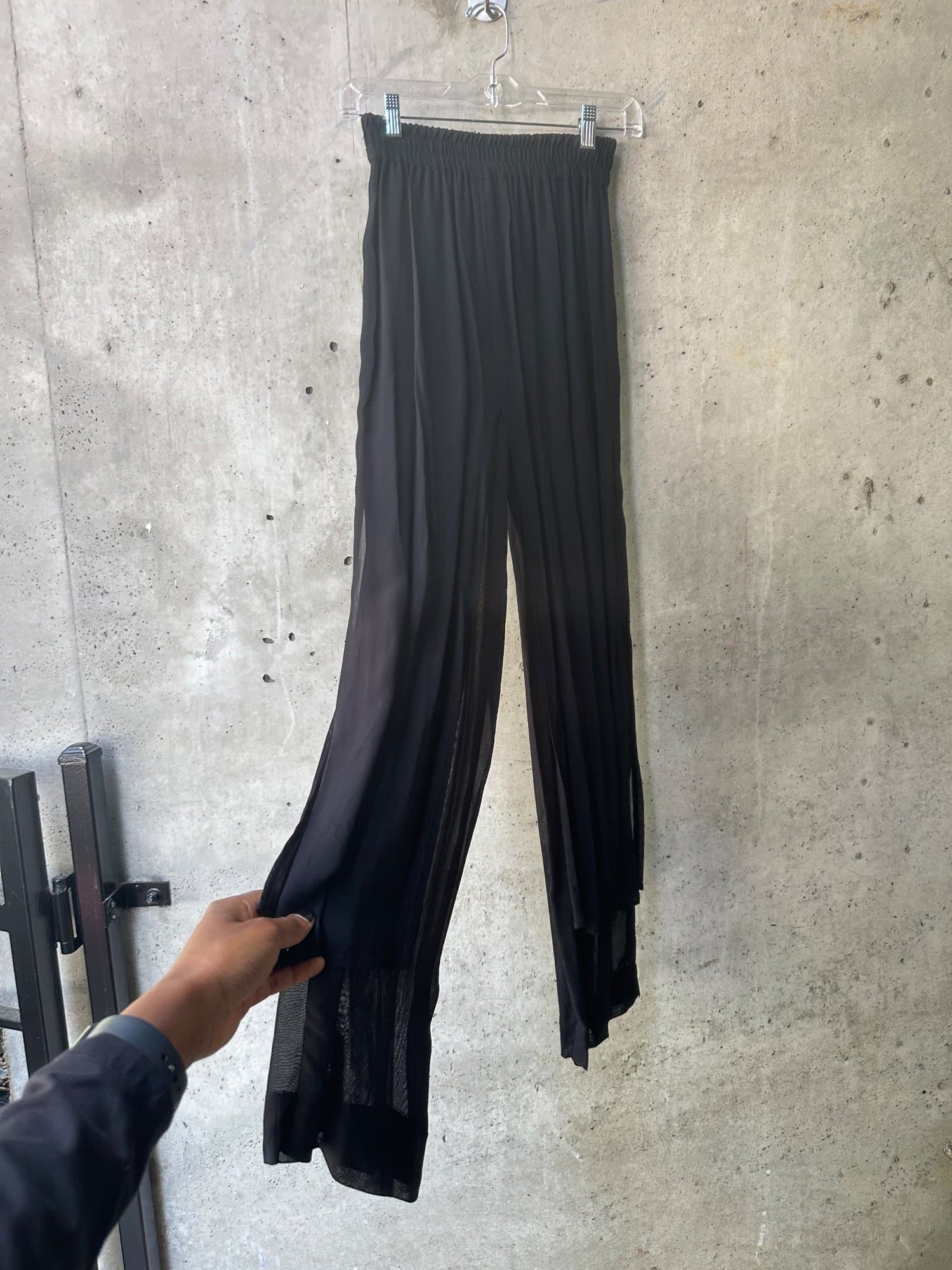 1990s-2000s Dorothy Schoelen Platinum Sheer Pleated Wide Leg Pants