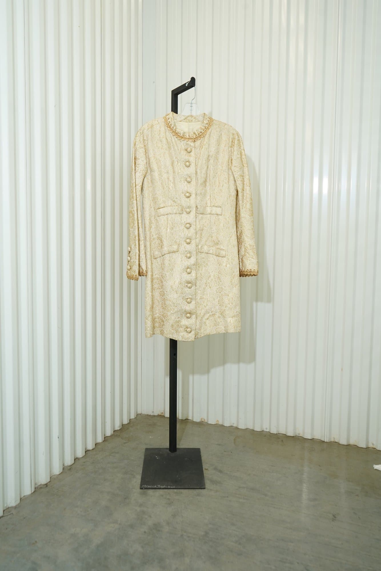 80s Gold Metallic Brocade Long Evening Jacket