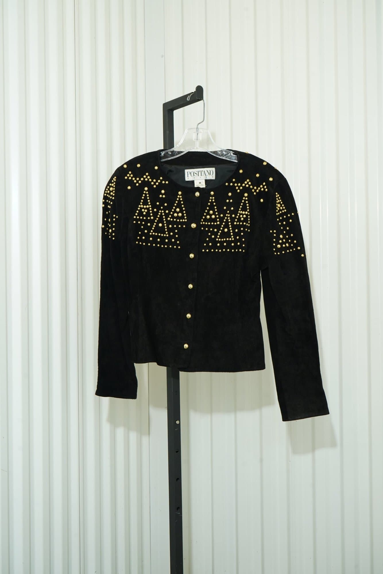 1980s-1990s POSITANO PELLE Genuine Leather Black gold decal/button jacket