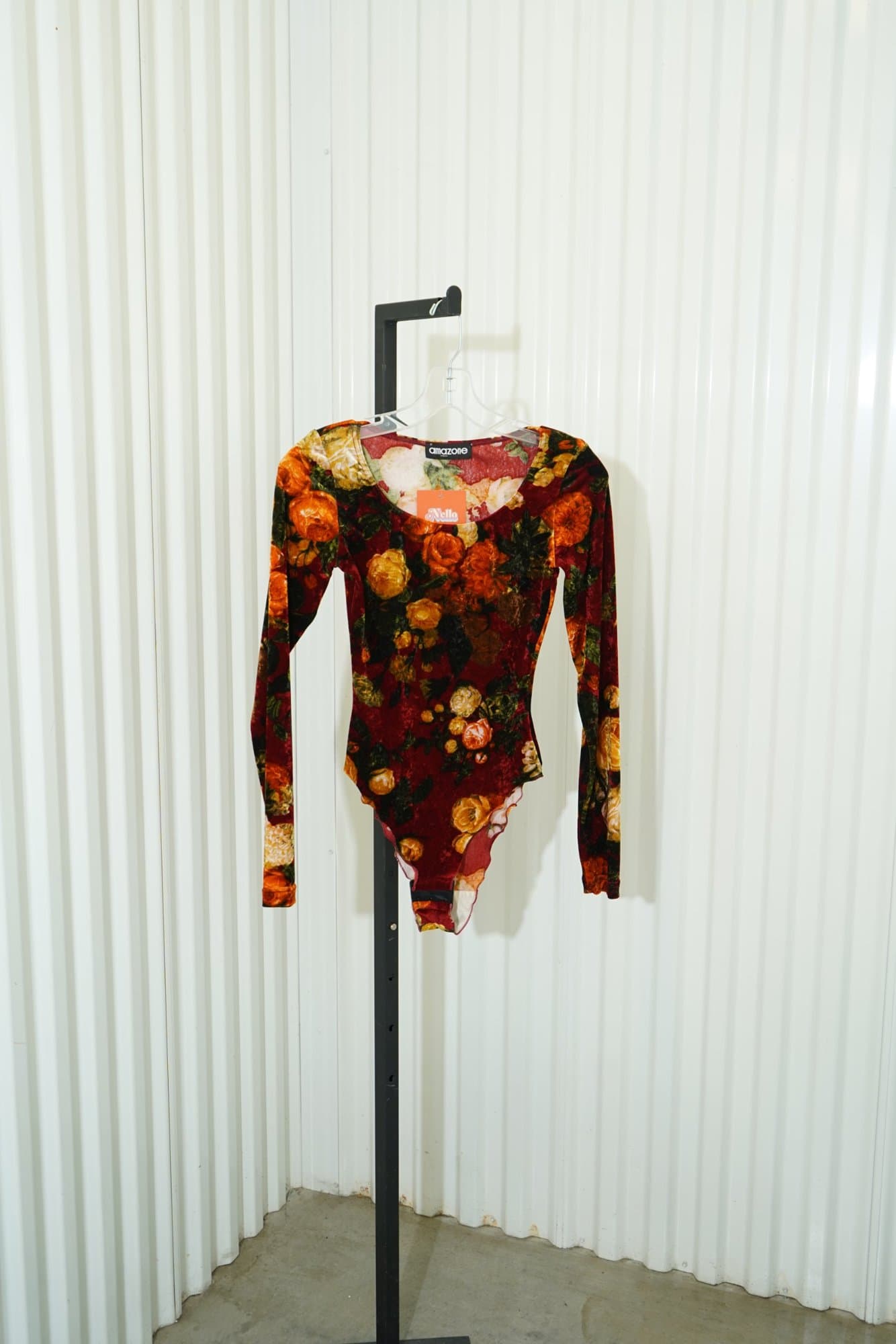 1970s Amazone velvet floral long sleeve bodysuit