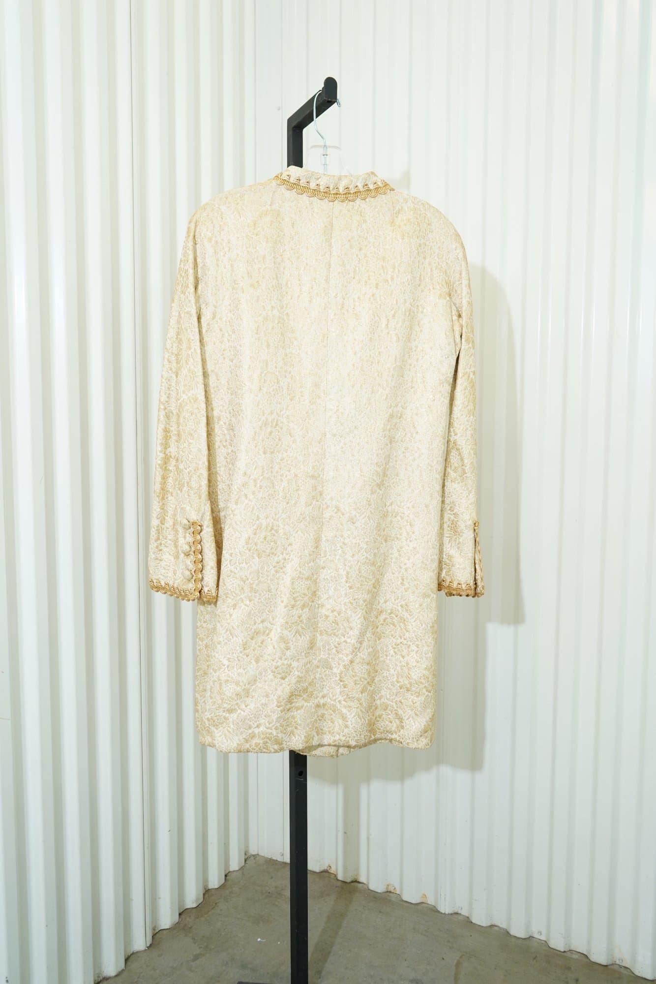 80s Gold Metallic Brocade Long Evening Jacket